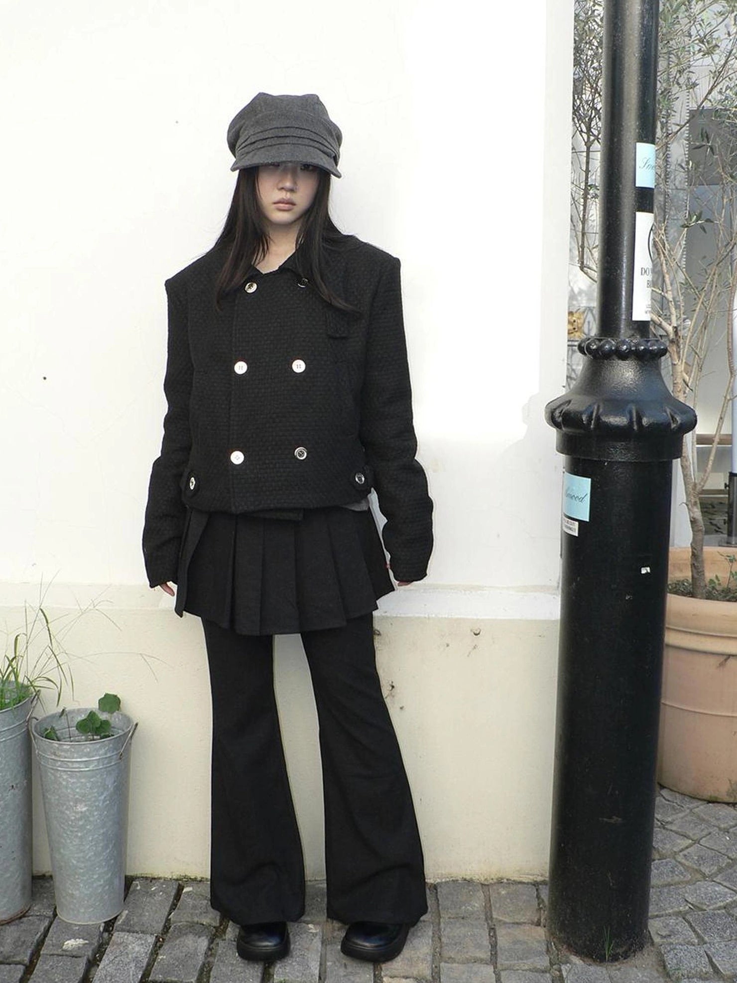 ang project Retro Layered Flared Palazzo Pants With Pleated Detail Pants