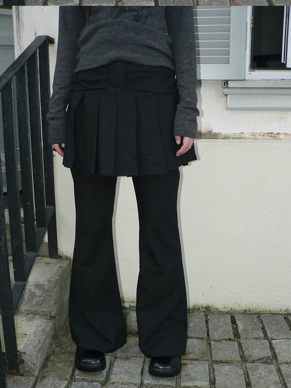 ang project Retro Layered Flared Palazzo Pants With Pleated Detail Pants