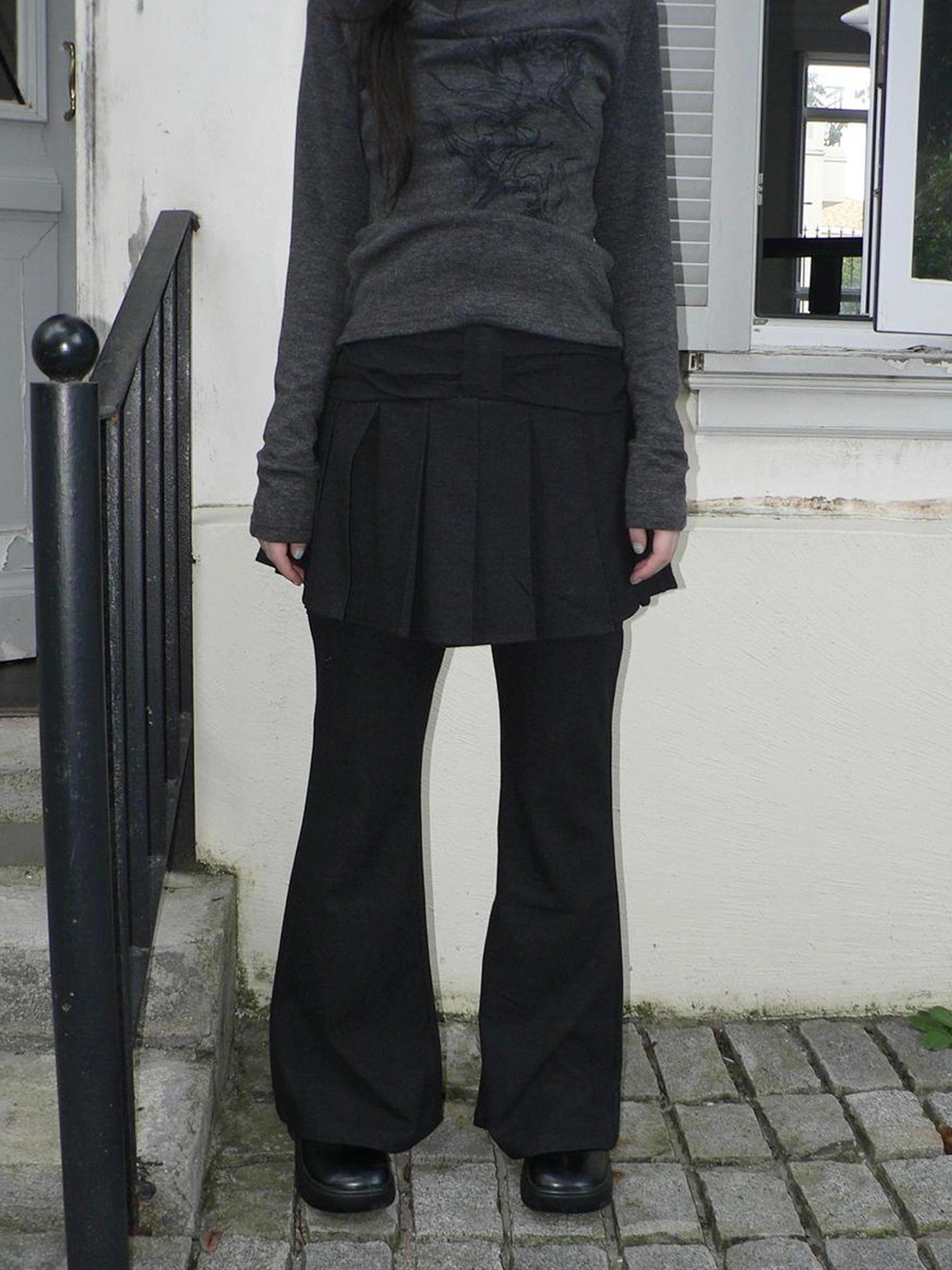 ang project Retro Layered Flared Palazzo Pants With Pleated Detail Pants