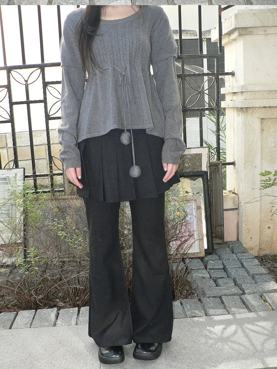 ang project Retro Layered Flared Palazzo Pants With Pleated Detail Pants