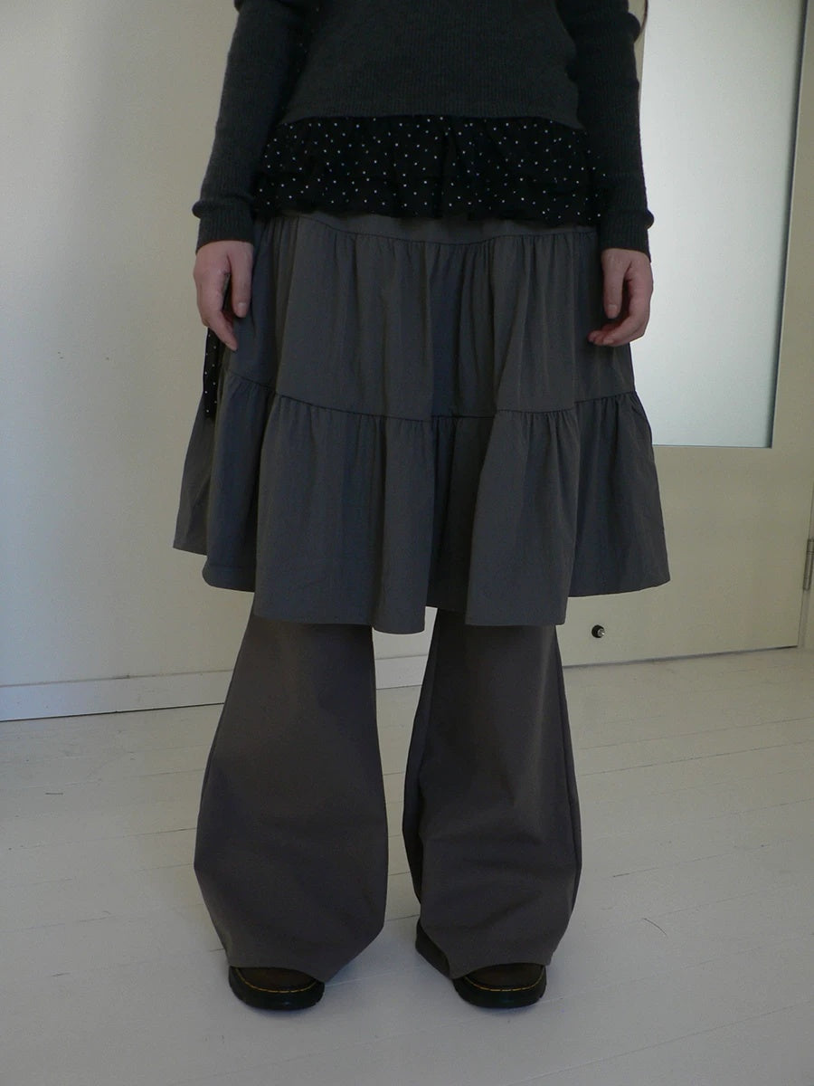 ang project Retro Minimalist Gray Spliced Skort Straight Leg Natural Waist One Size Pants