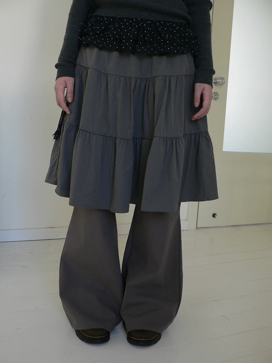 ang project Retro Minimalist Gray Spliced Skort Straight Leg Natural Waist One Size Pants
