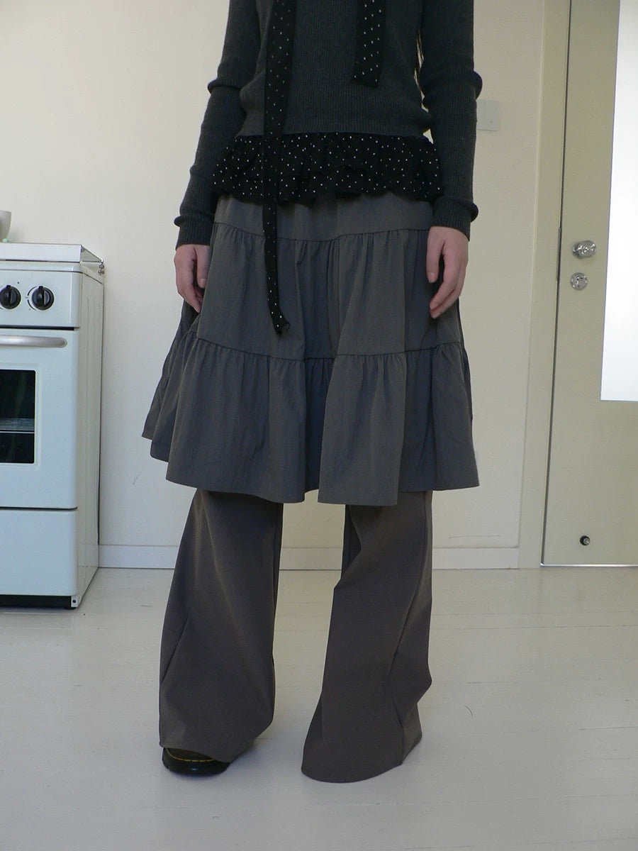 ang project Retro Minimalist Gray Spliced Skort Straight Leg Natural Waist One Size Pants