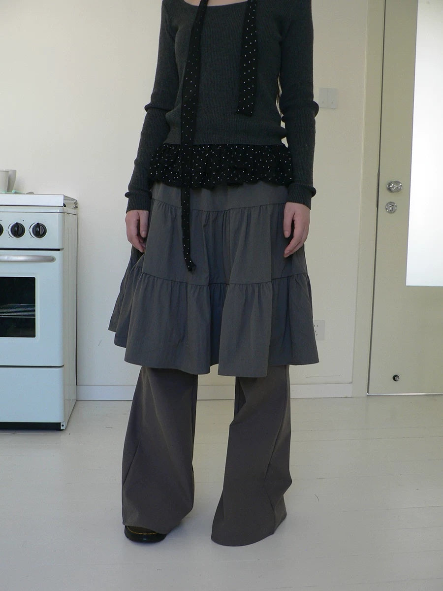 ang project Retro Minimalist Gray Spliced Skort Straight Leg Natural Waist One Size Pants