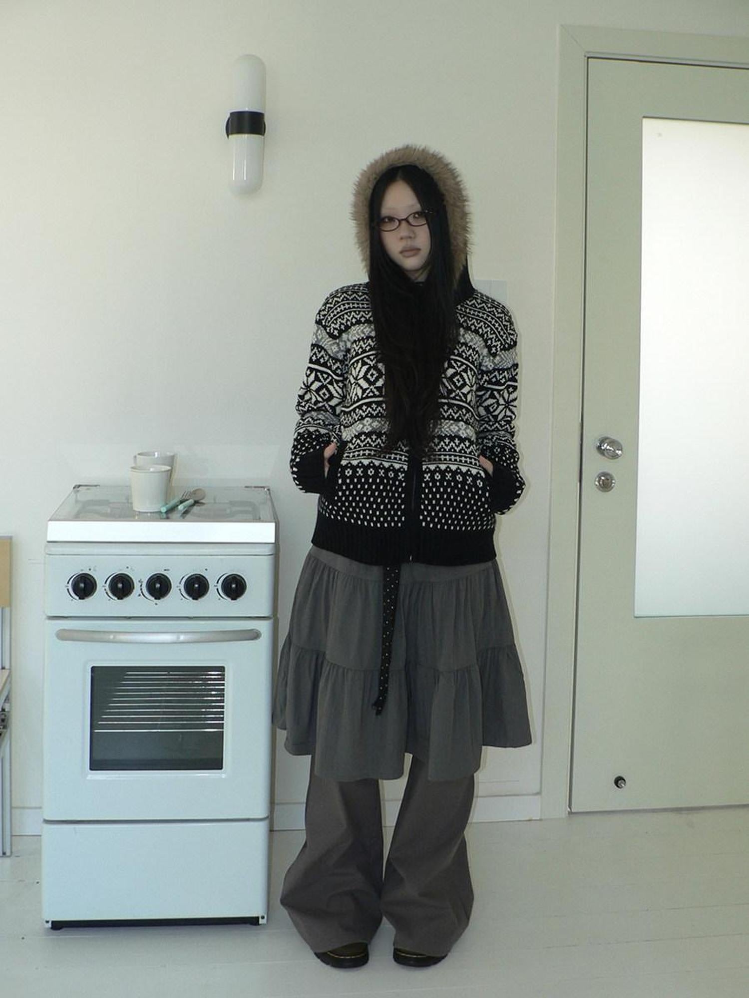 ang project Retro Minimalist Gray Spliced Skort Straight Leg Natural Waist One Size Pants