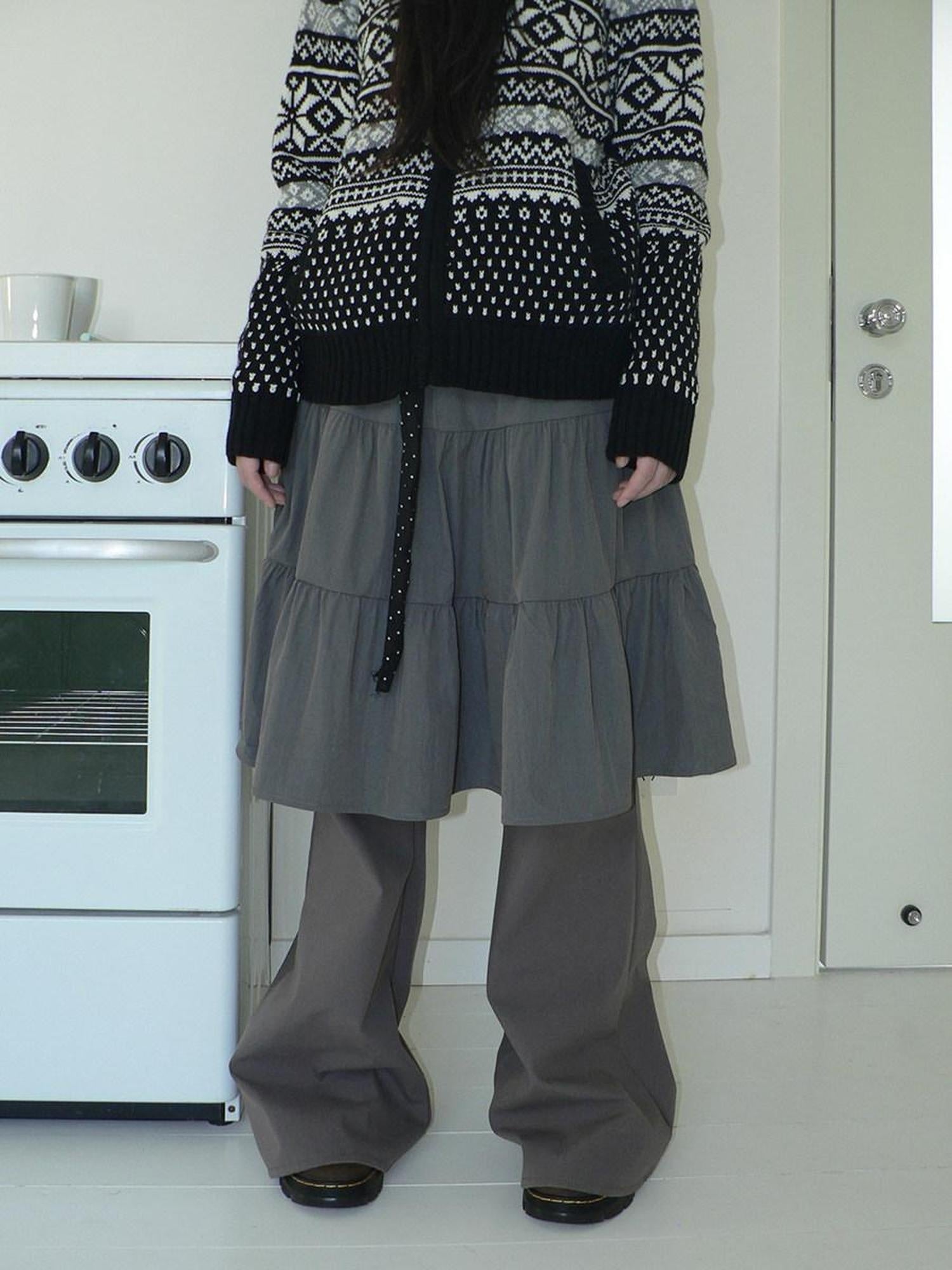 ang project Retro Minimalist Gray Spliced Skort Straight Leg Natural Waist One Size Pants