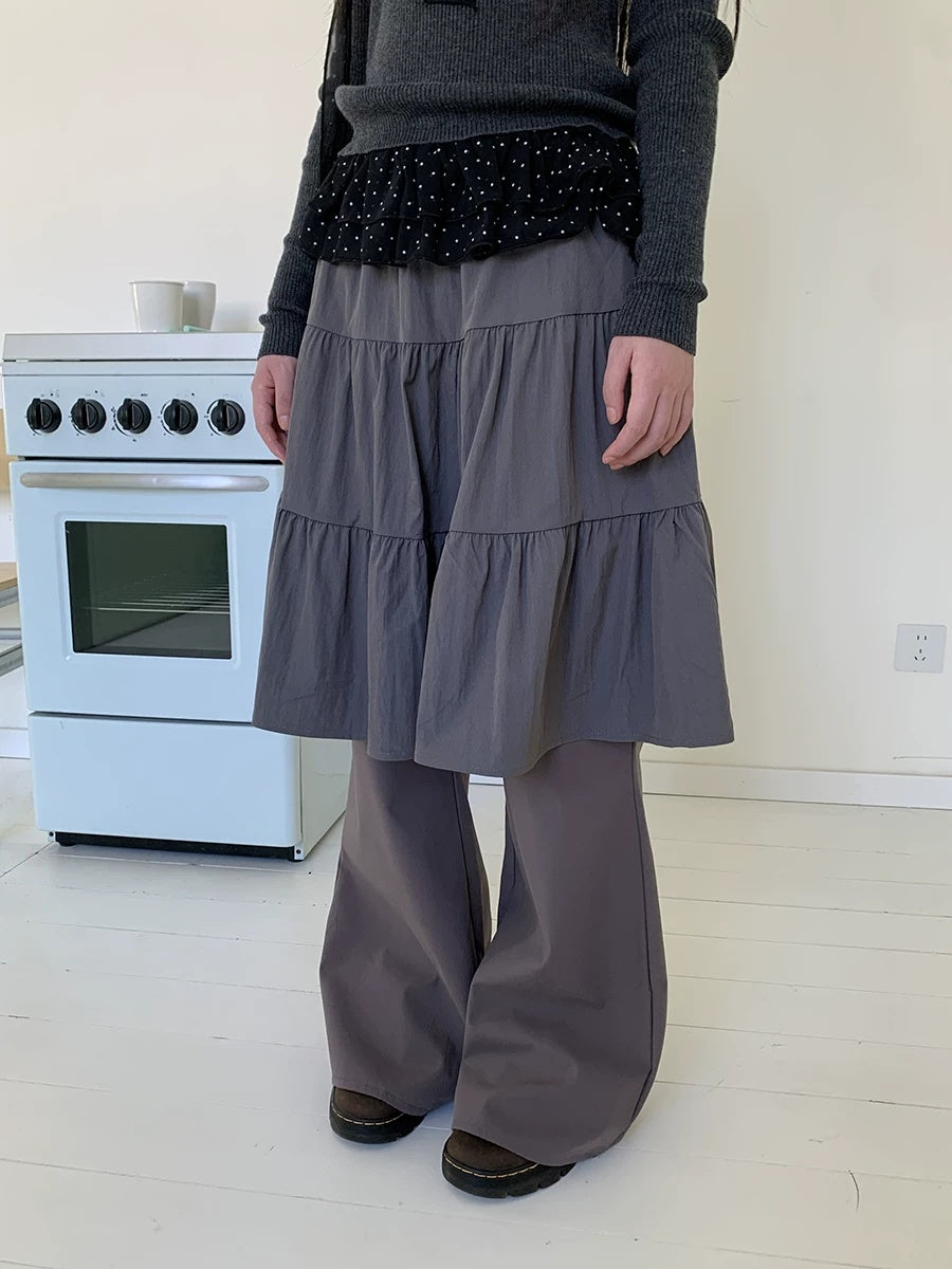 ang project Retro Minimalist Gray Spliced Skort Straight Leg Natural Waist One Size Pants