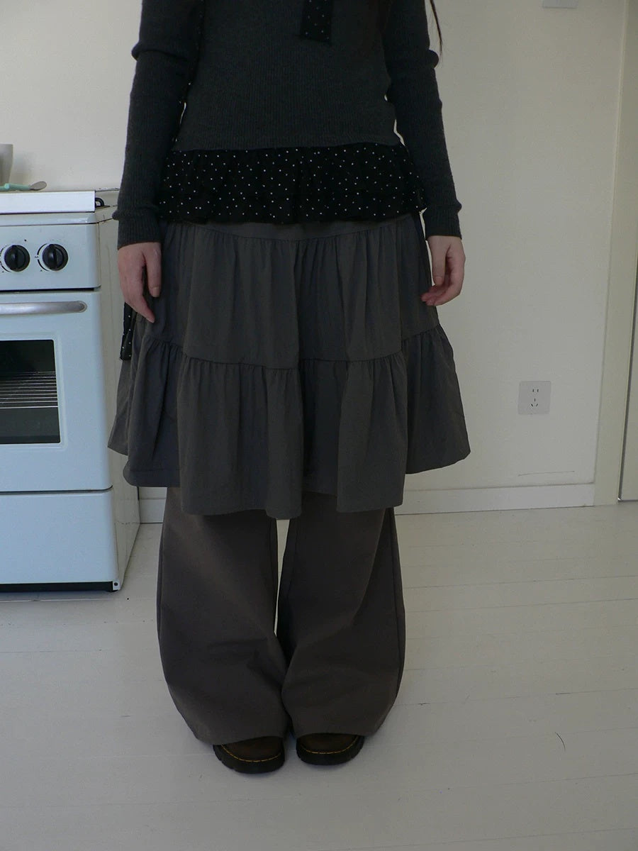 ang project Retro Minimalist Gray Spliced Skort Straight Leg Natural Waist One Size Pants
