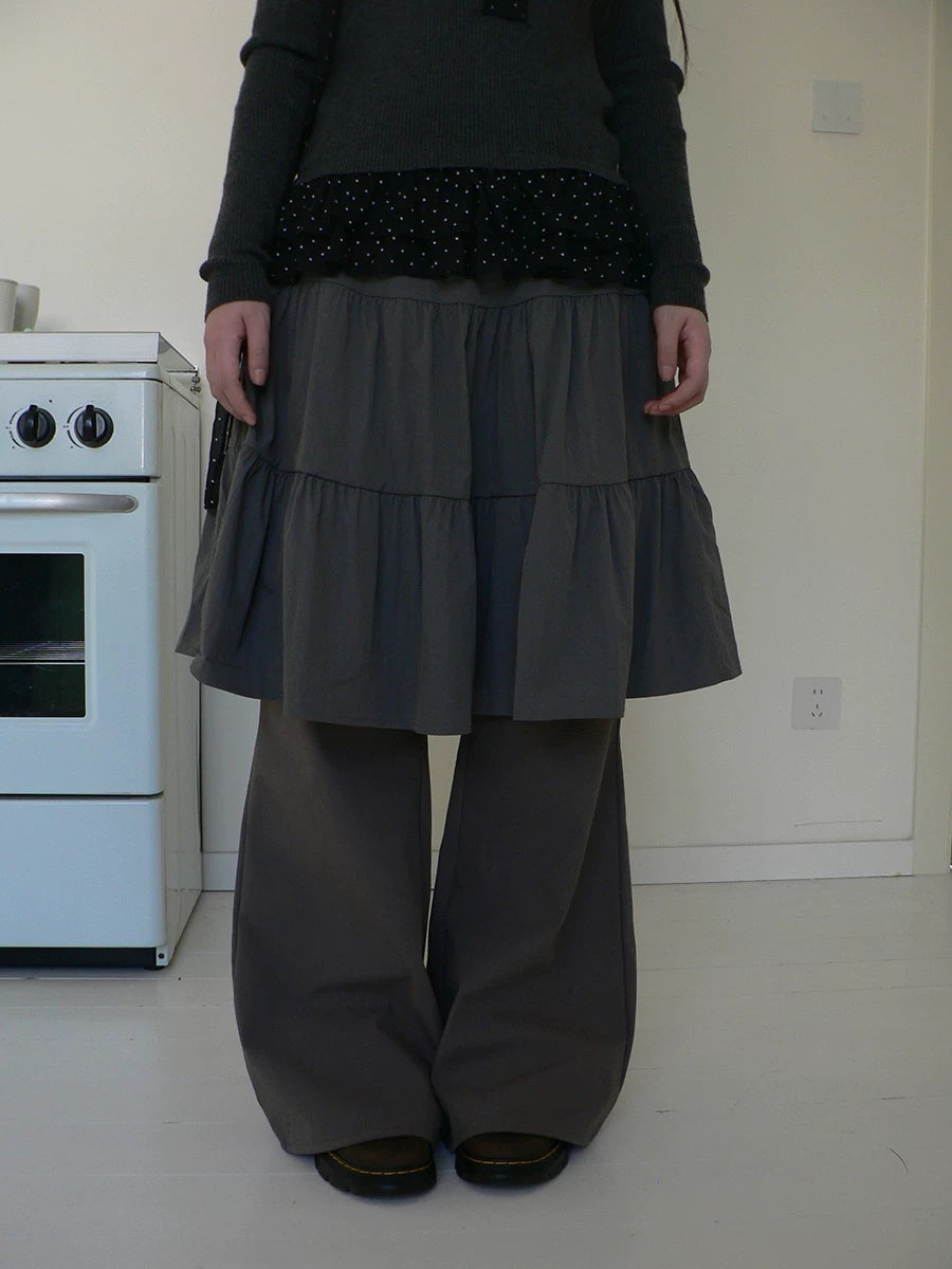 ang project Retro Minimalist Gray Spliced Skort Straight Leg Natural Waist One Size Pants
