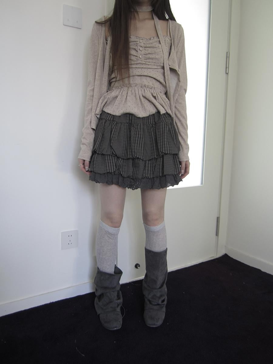 ang project Retro Patchwork Lace Plaid Ruffled Tiered Women&