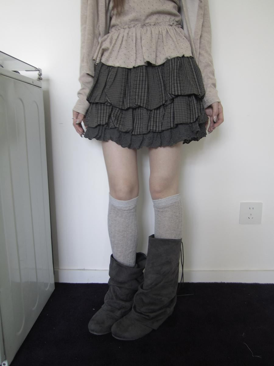 ang project Retro Patchwork Lace Plaid Ruffled Tiered Women&