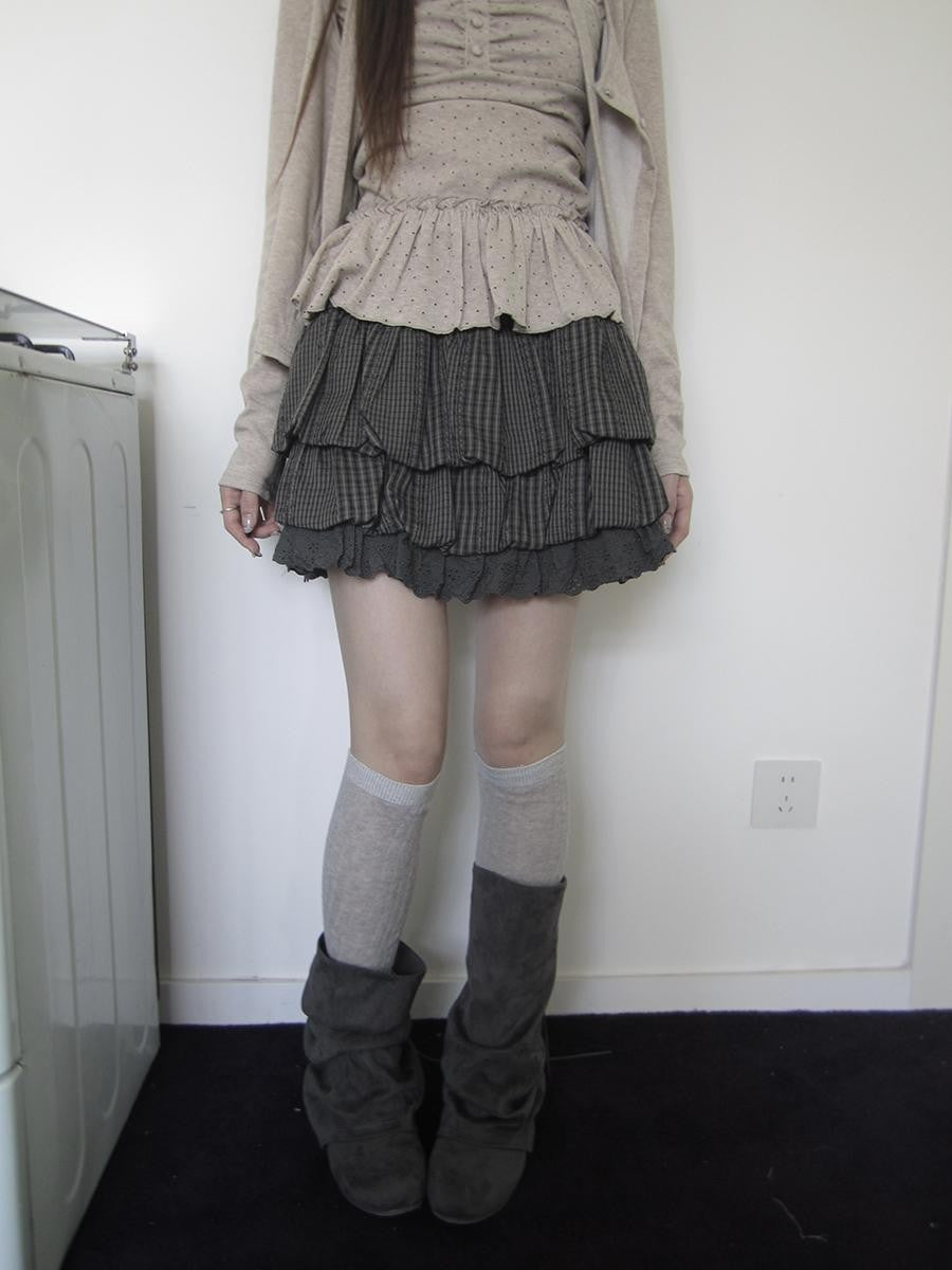 ang project Retro Patchwork Lace Plaid Ruffled Tiered Women&