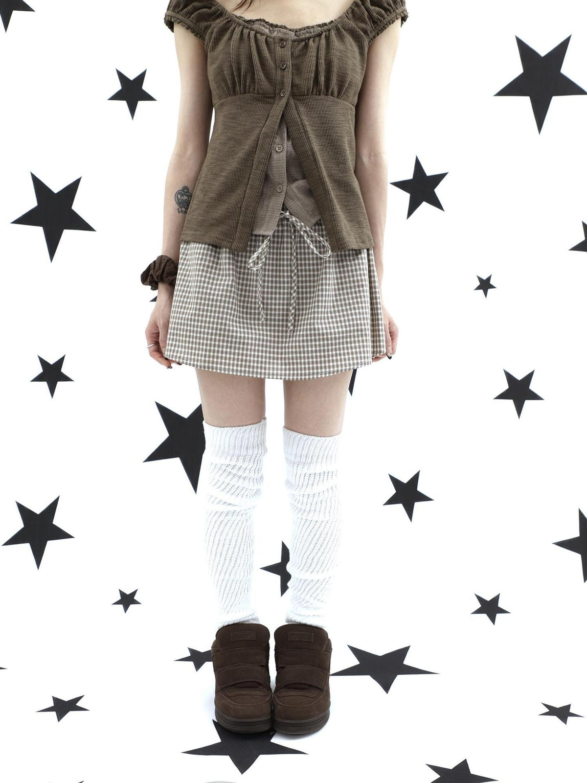 ang project Retro Plaid Drawstring Tie A Line Lined Women&