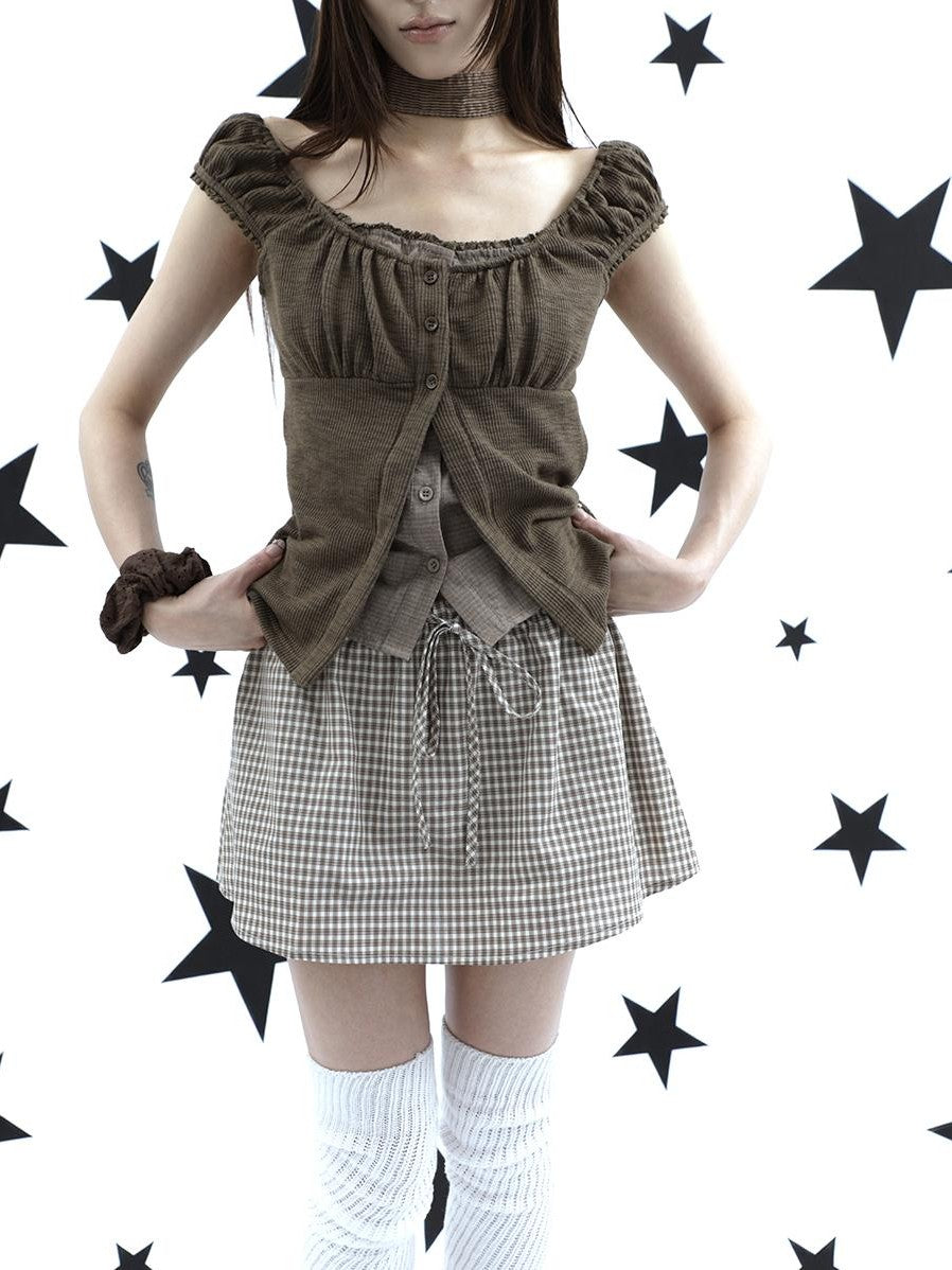 ang project Retro Plaid Drawstring Tie A Line Lined Women&
