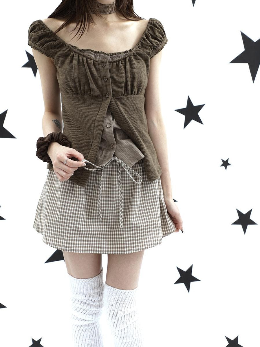 ang project Retro Plaid Drawstring Tie A Line Lined Women&