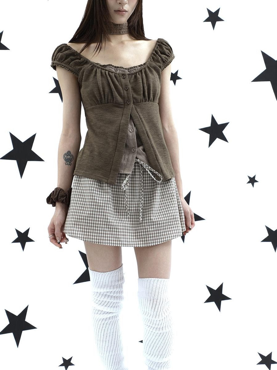 ang project Retro Plaid Drawstring Tie A Line Lined Women&