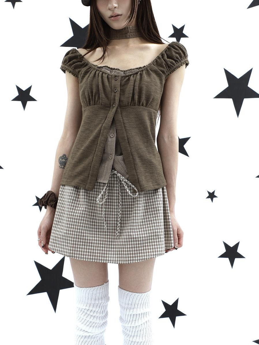 ang project Retro Plaid Drawstring Tie A Line Lined Women&