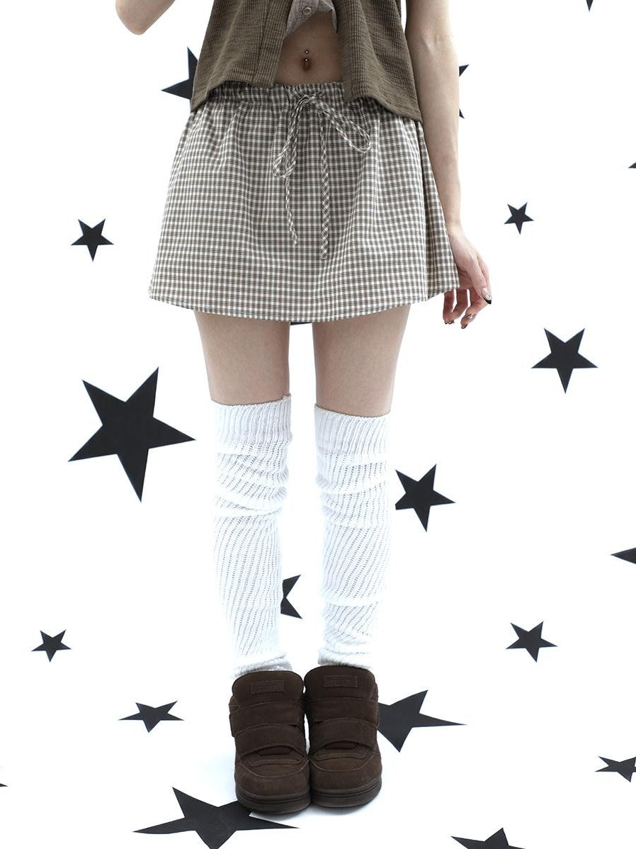 ang project Retro Plaid Drawstring Tie A Line Lined Women&