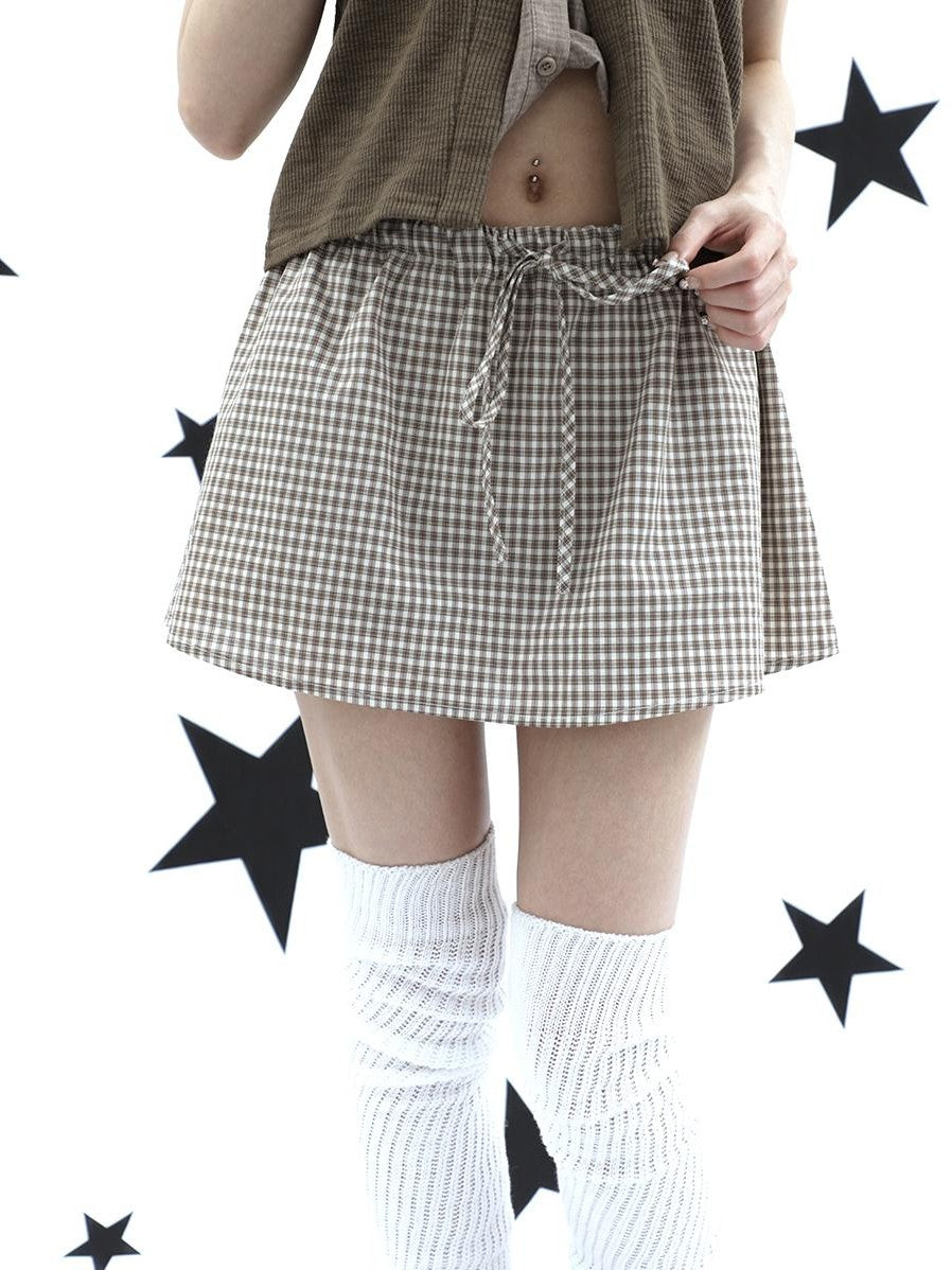 ang project Retro Plaid Drawstring Tie A Line Lined Women&