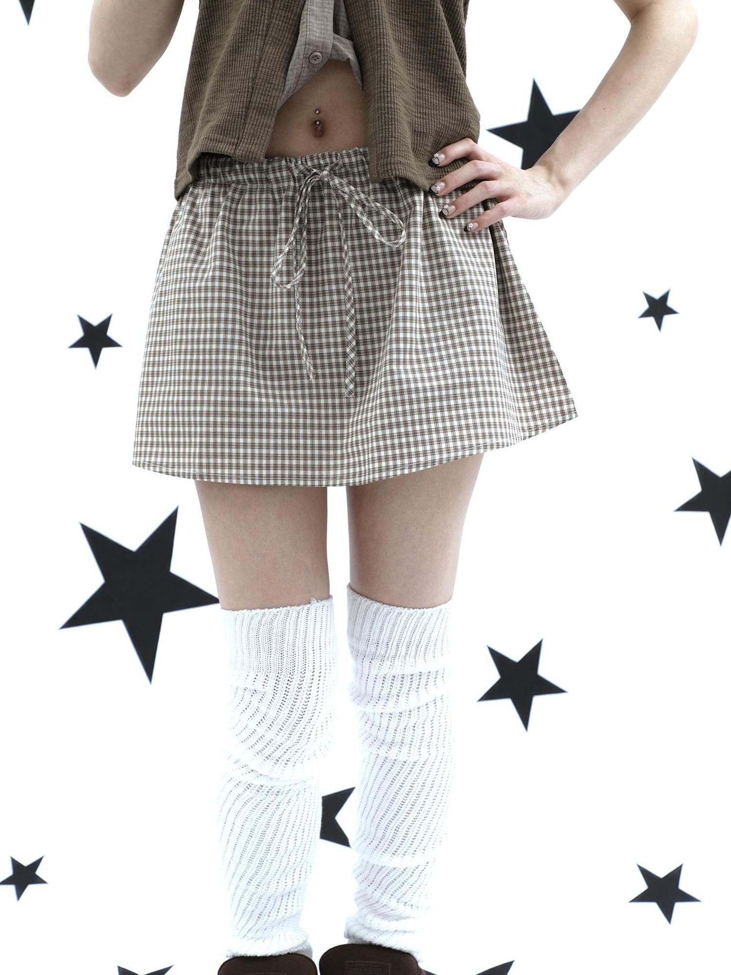 ang project Retro Plaid Drawstring Tie A Line Lined Women&