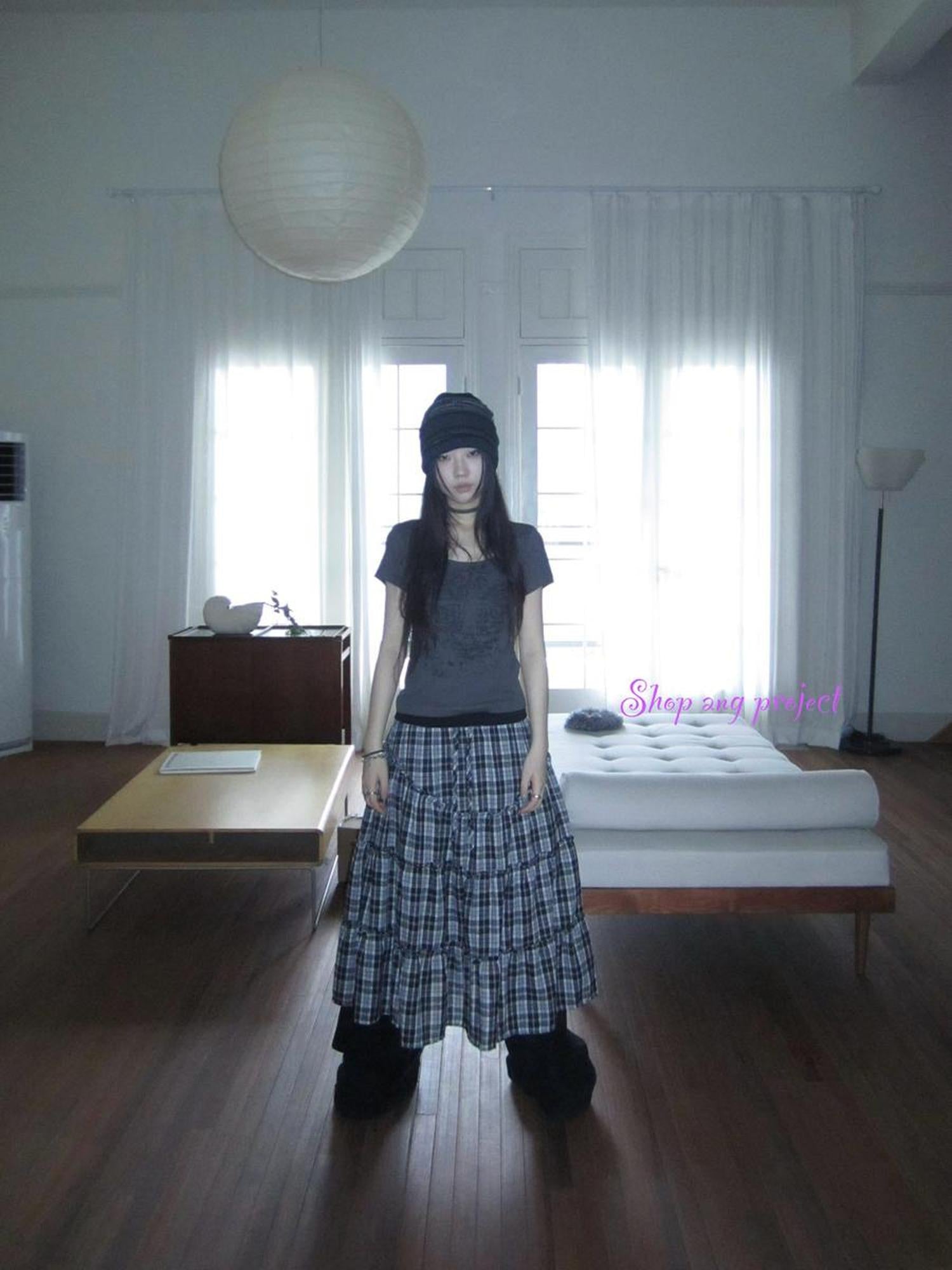 ang project Retro Plaid Paneled Stretch A Line Skirt