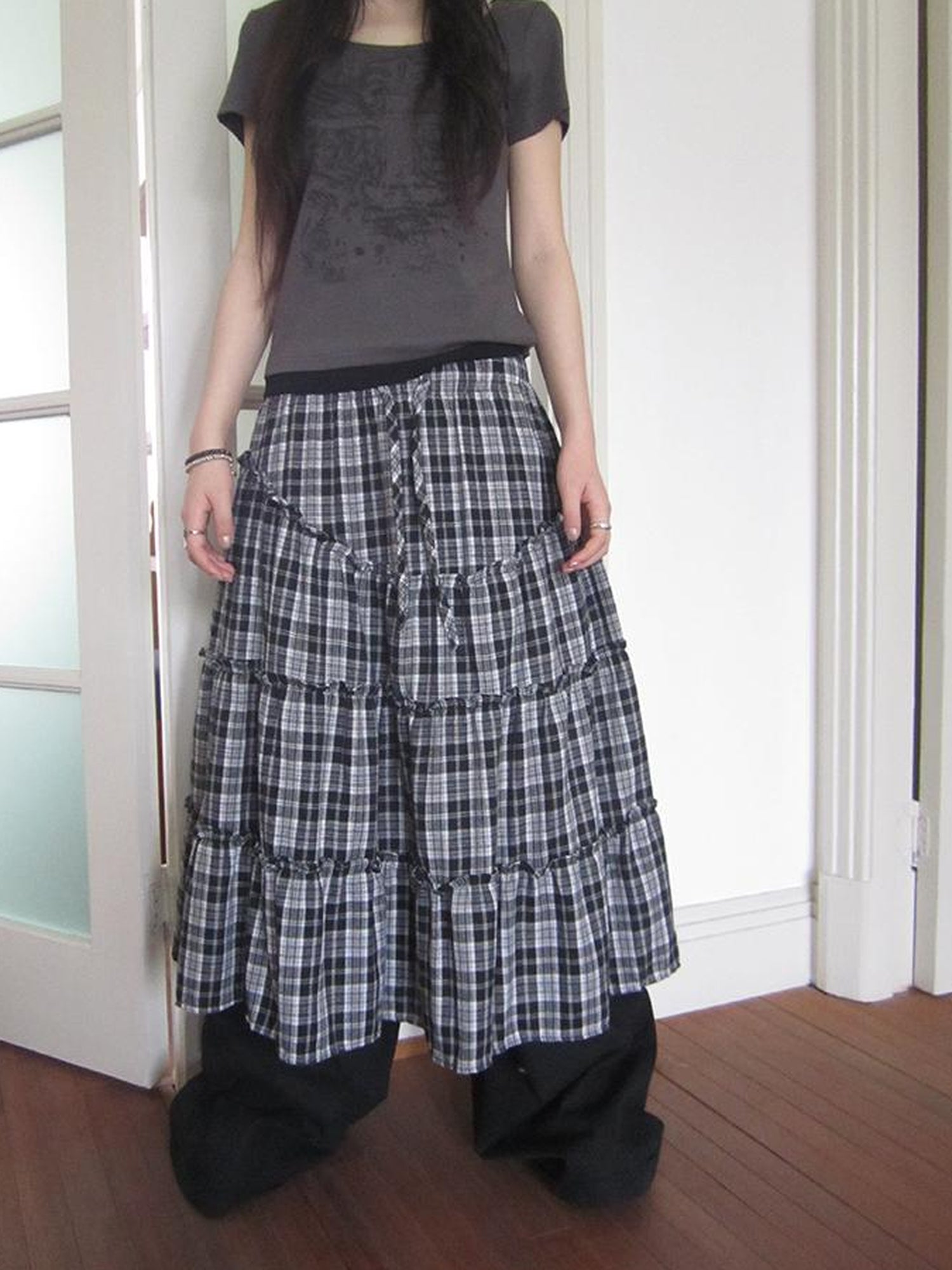 ang project Retro Plaid Paneled Stretch A Line Skirt