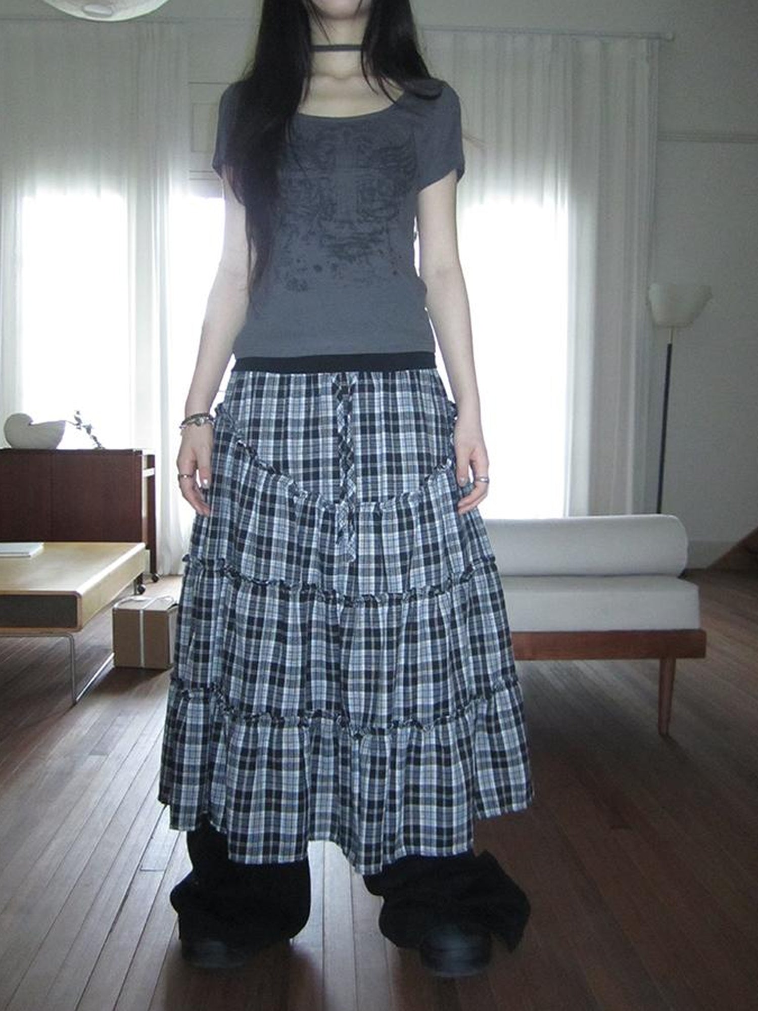 ang project Retro Plaid Paneled Stretch A Line Skirt