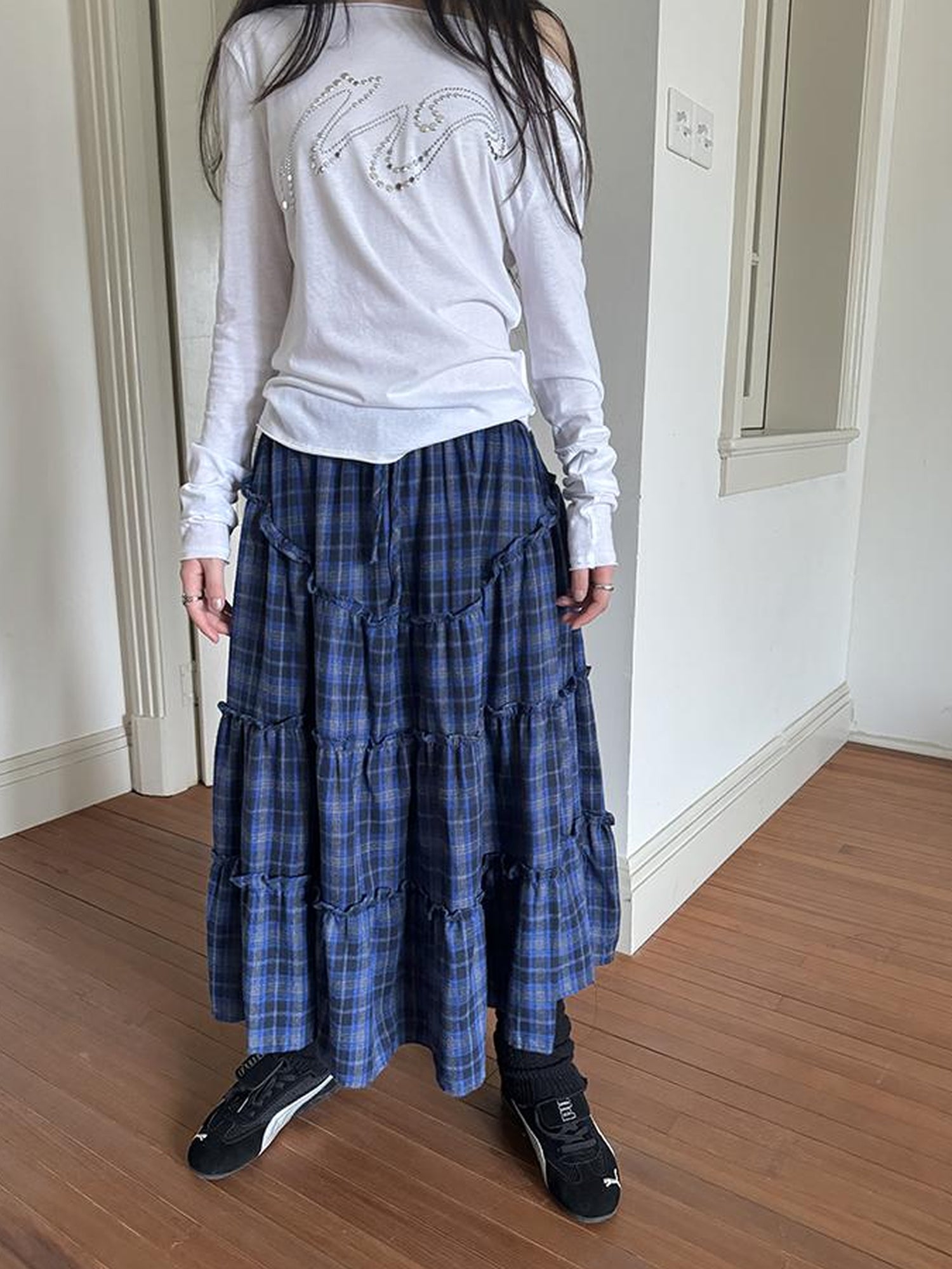 ang project Retro Plaid Paneled Stretch A Line Skirt