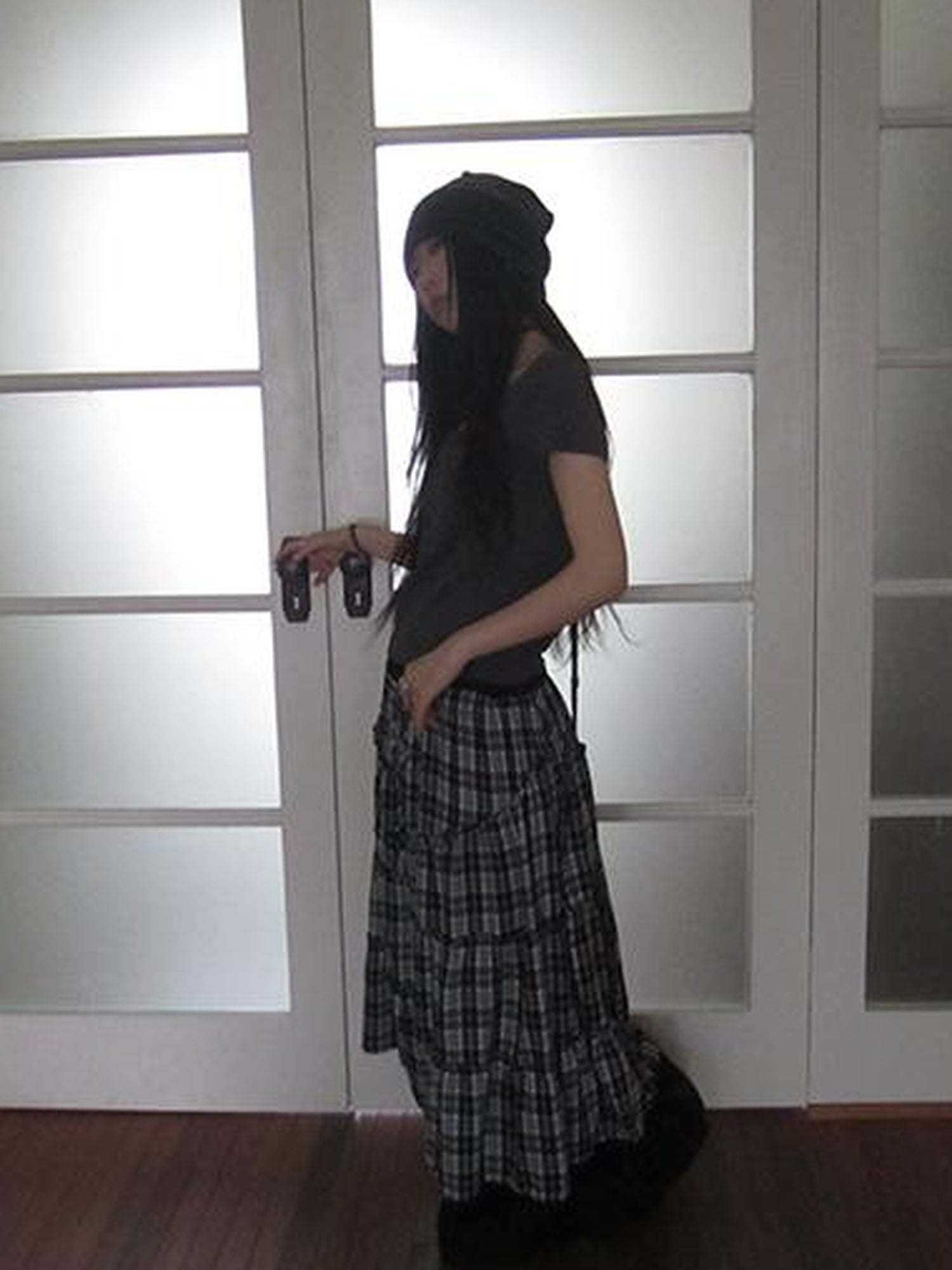 ang project Retro Plaid Paneled Stretch A Line Skirt