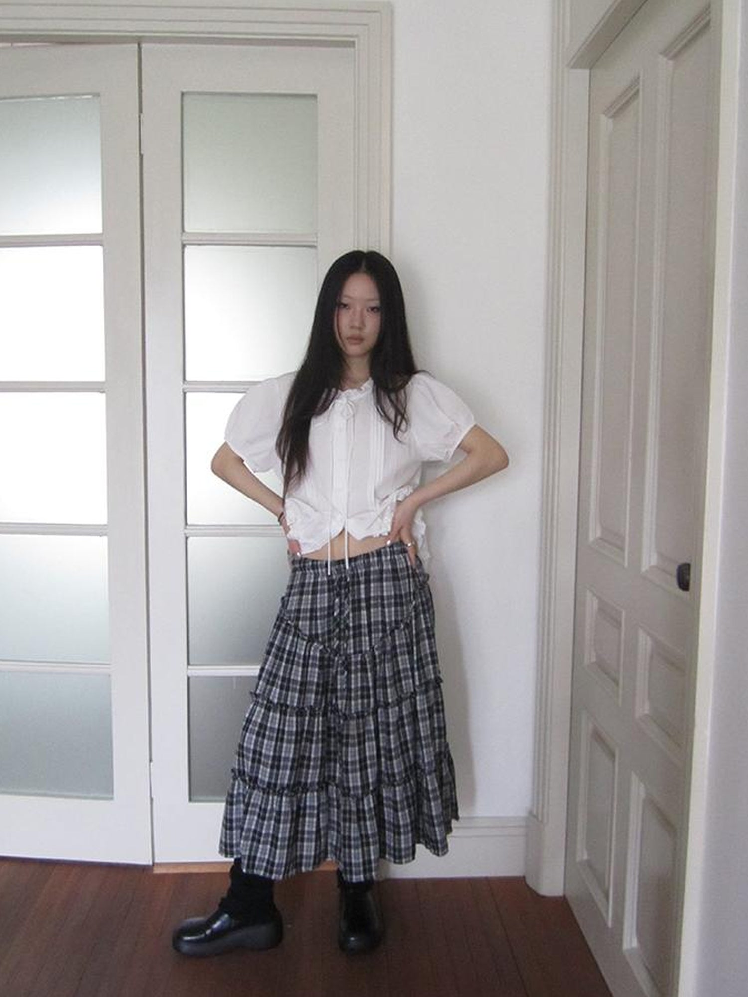 ang project Retro Plaid Paneled Stretch A Line Skirt