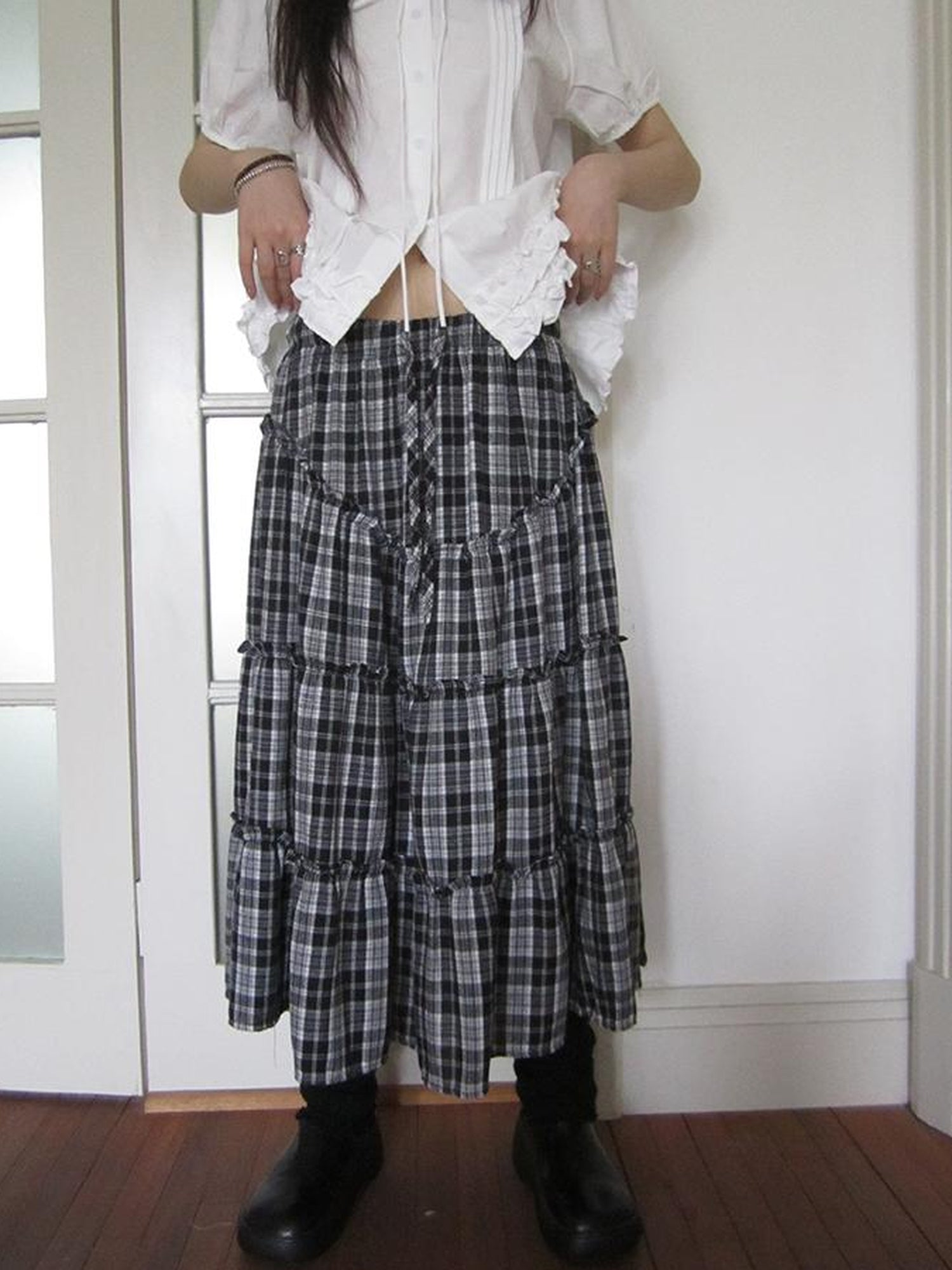 ang project Retro Plaid Paneled Stretch A Line Skirt