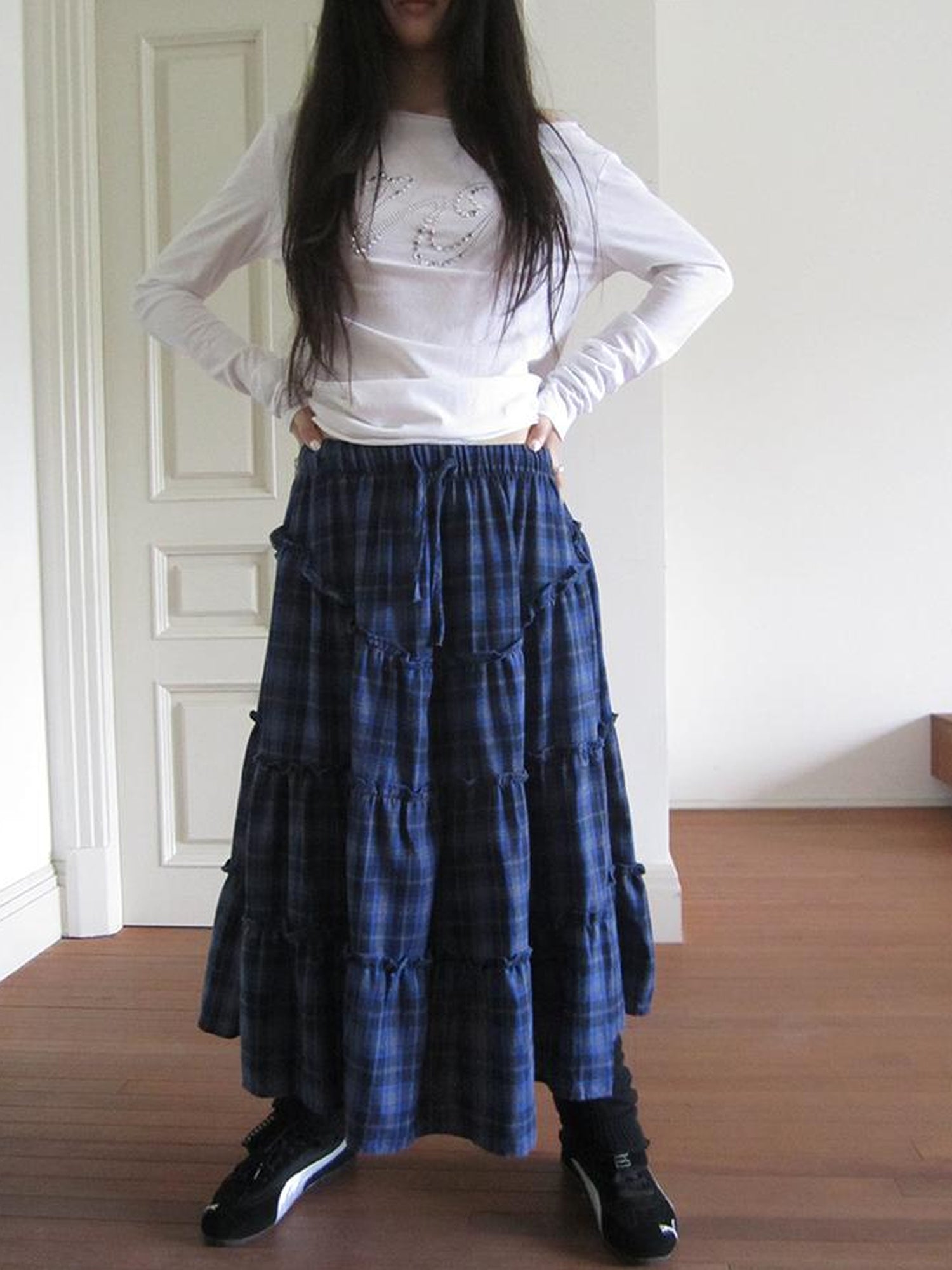 ang project Retro Plaid Paneled Stretch A Line Skirt