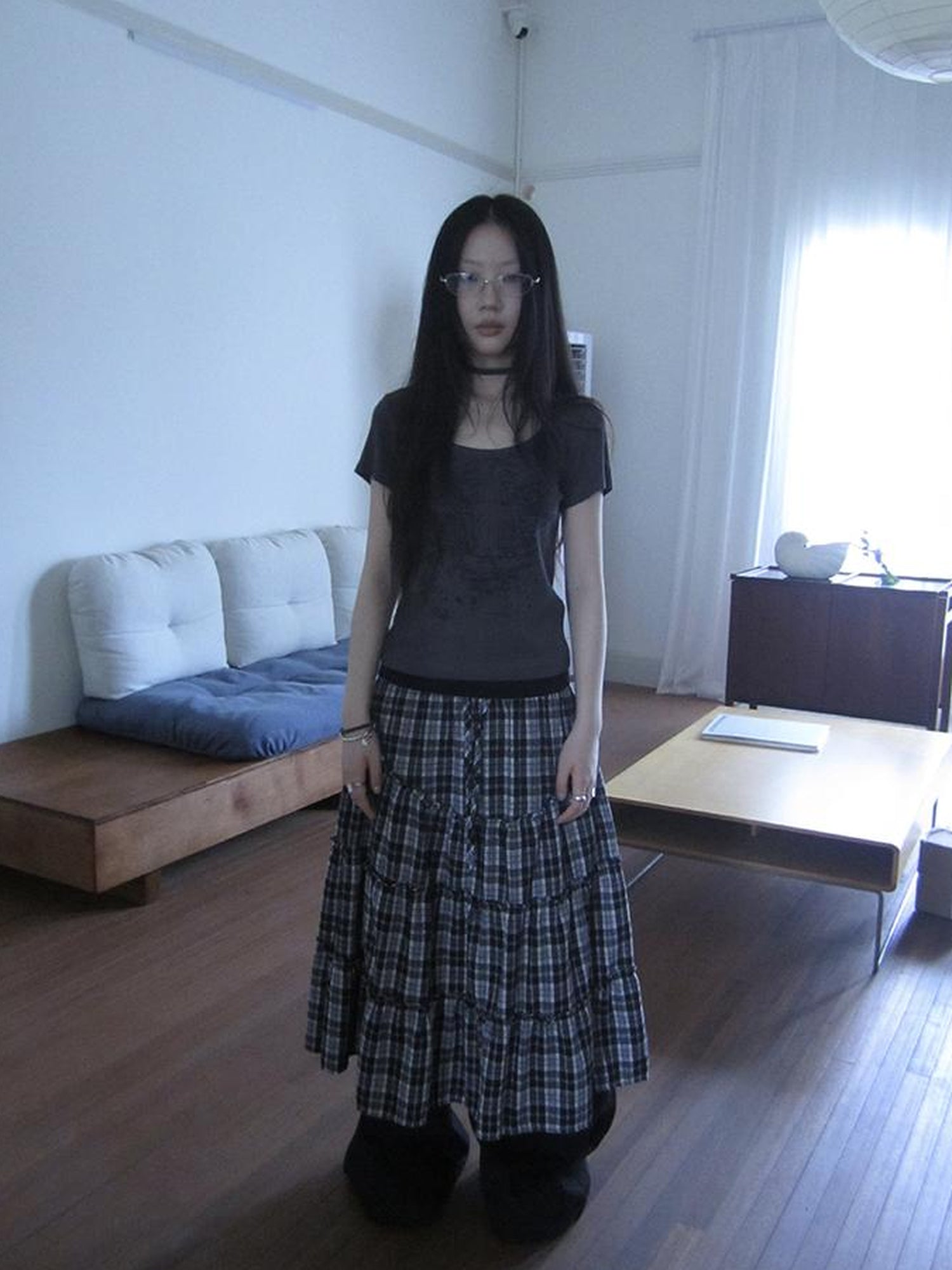 ang project Retro Plaid Paneled Stretch A Line Skirt