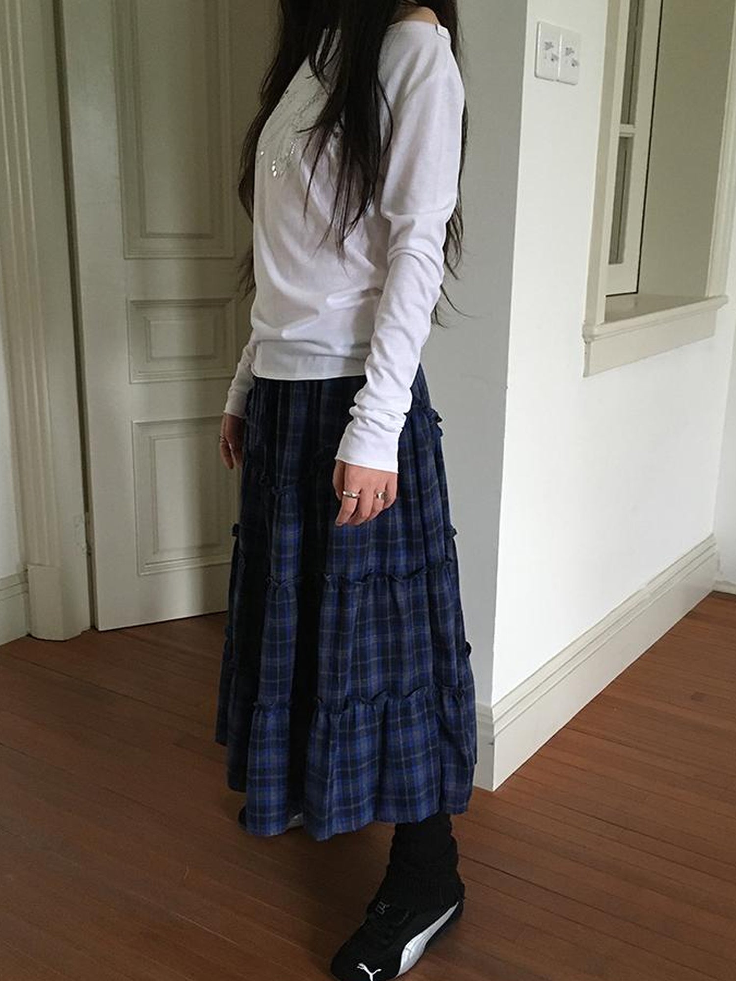 ang project Retro Plaid Paneled Stretch A Line Skirt