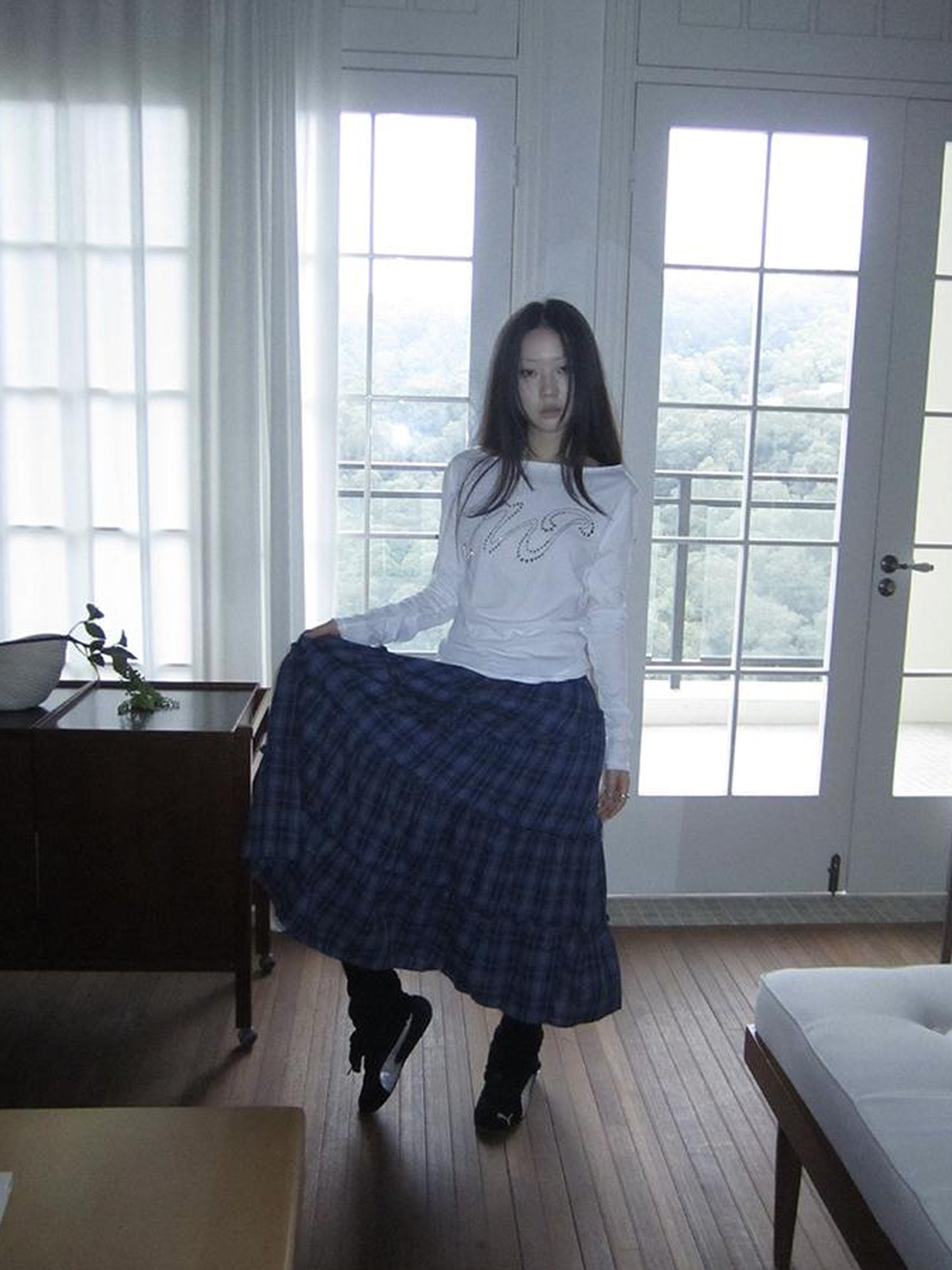 ang project Retro Plaid Paneled Stretch A Line Skirt