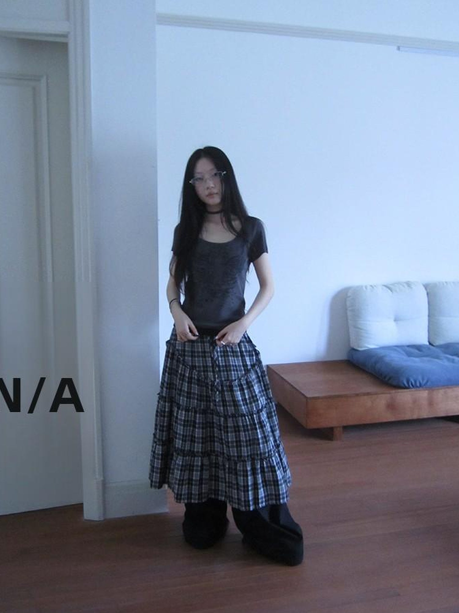 ang project Retro Plaid Paneled Stretch A Line Skirt