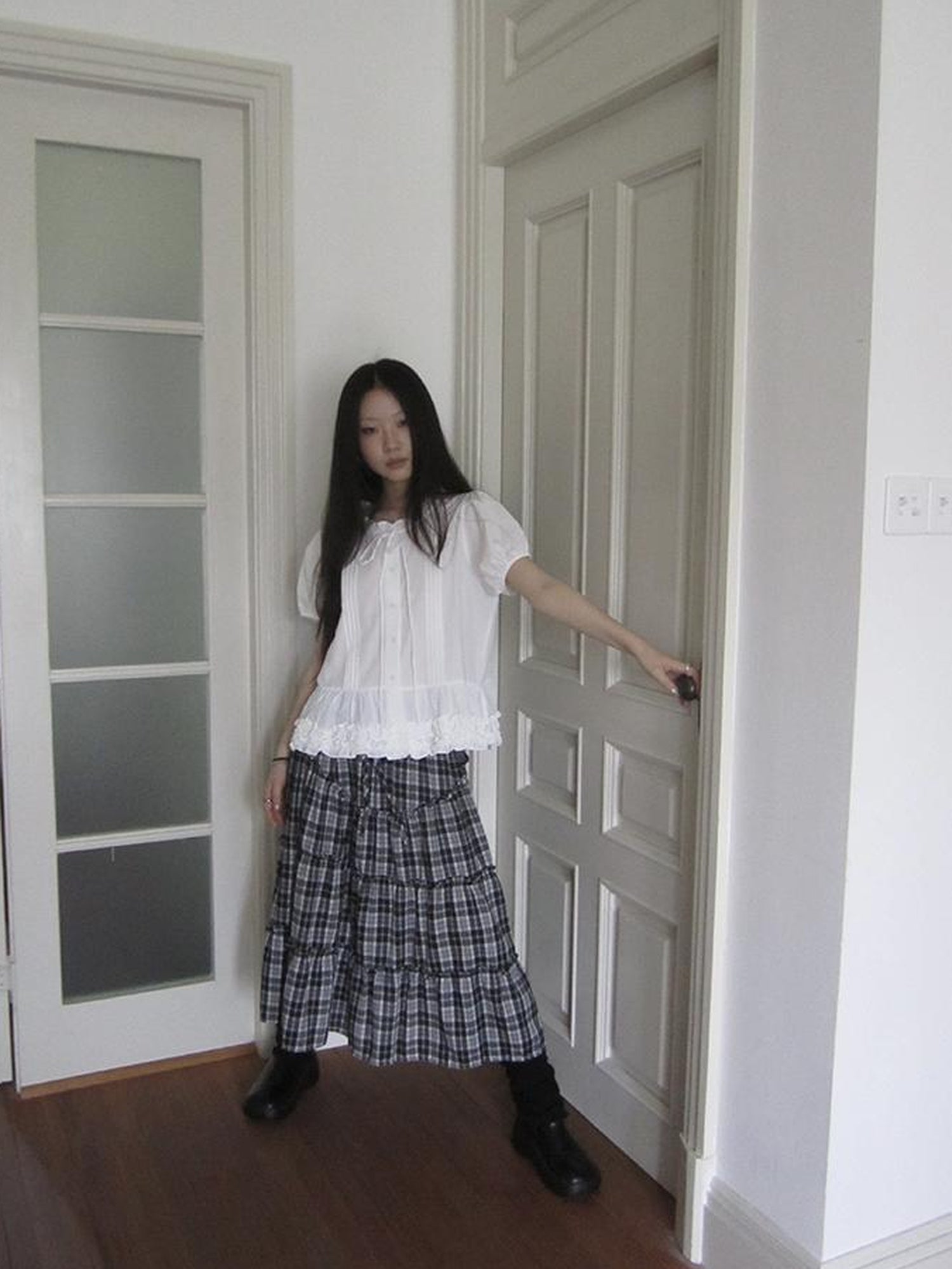 ang project Retro Plaid Paneled Stretch A Line Skirt