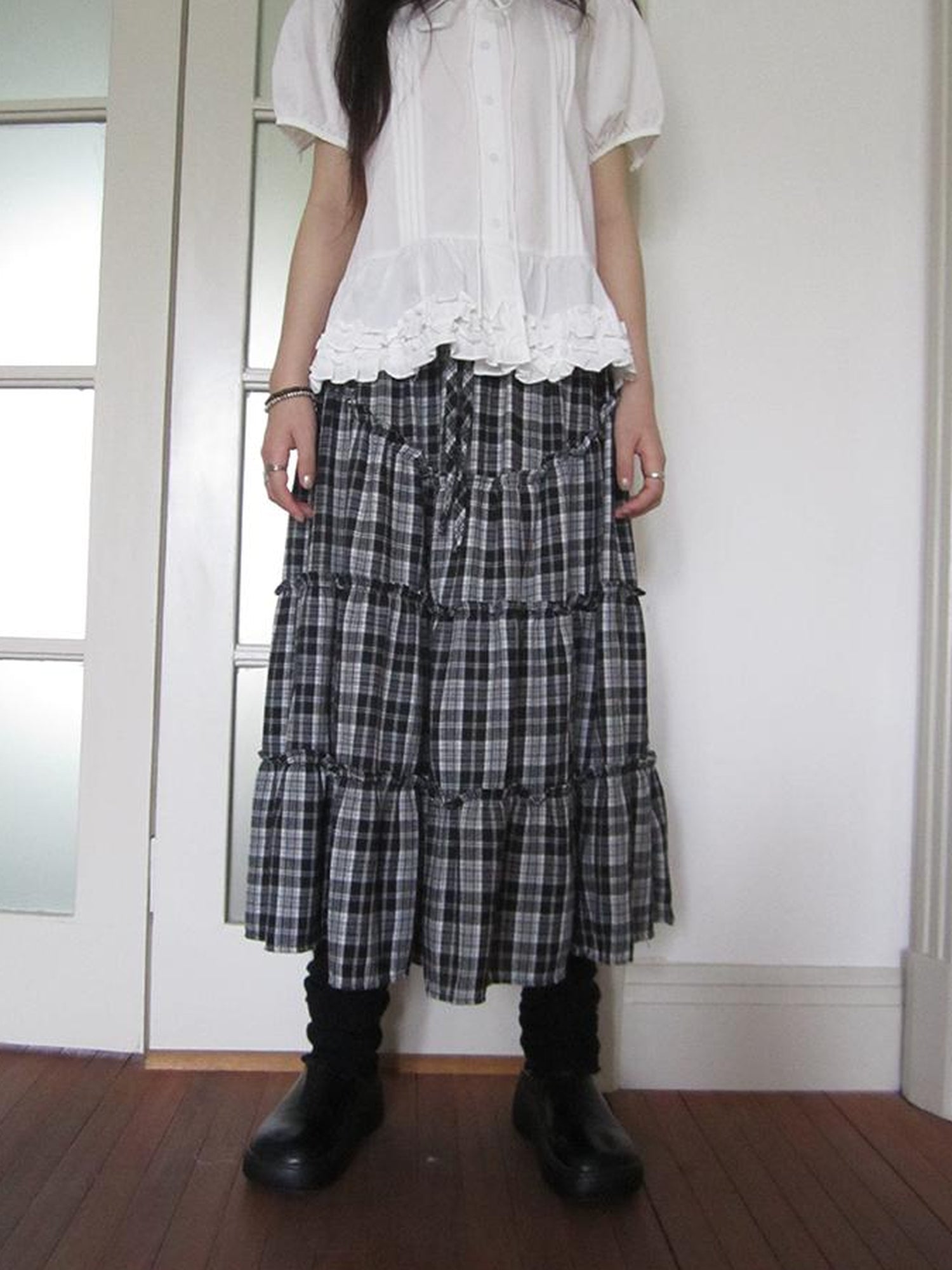 ang project Retro Plaid Paneled Stretch A Line Skirt