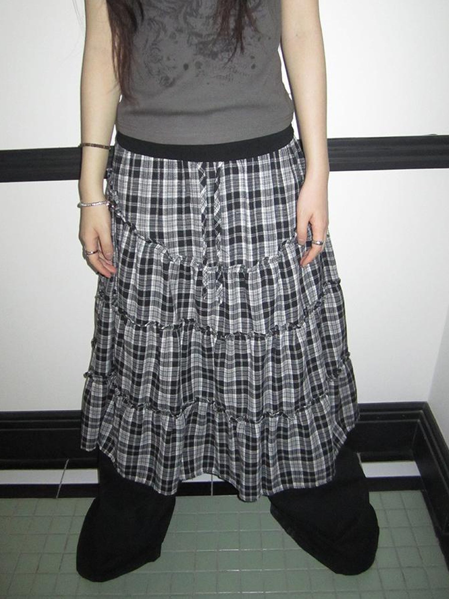 ang project Retro Plaid Paneled Stretch A Line Skirt