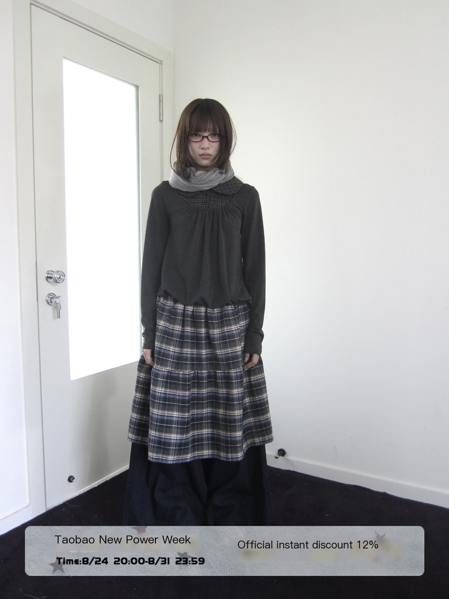 ang_project_Retro_Plaid_Patchwork_Faux_Layered_Elastic_Waist_Women&