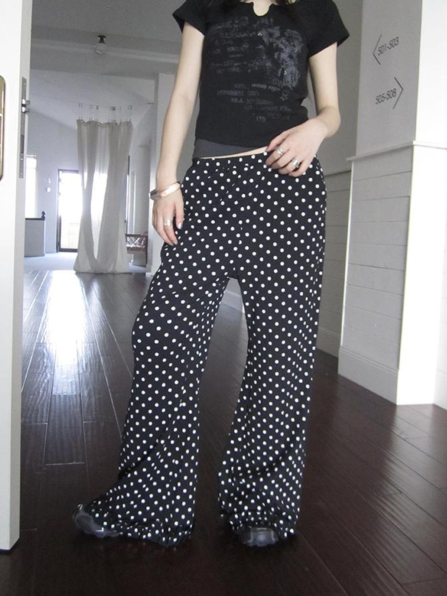 ang project Retro Polka Dot High Waisted Flared Pants