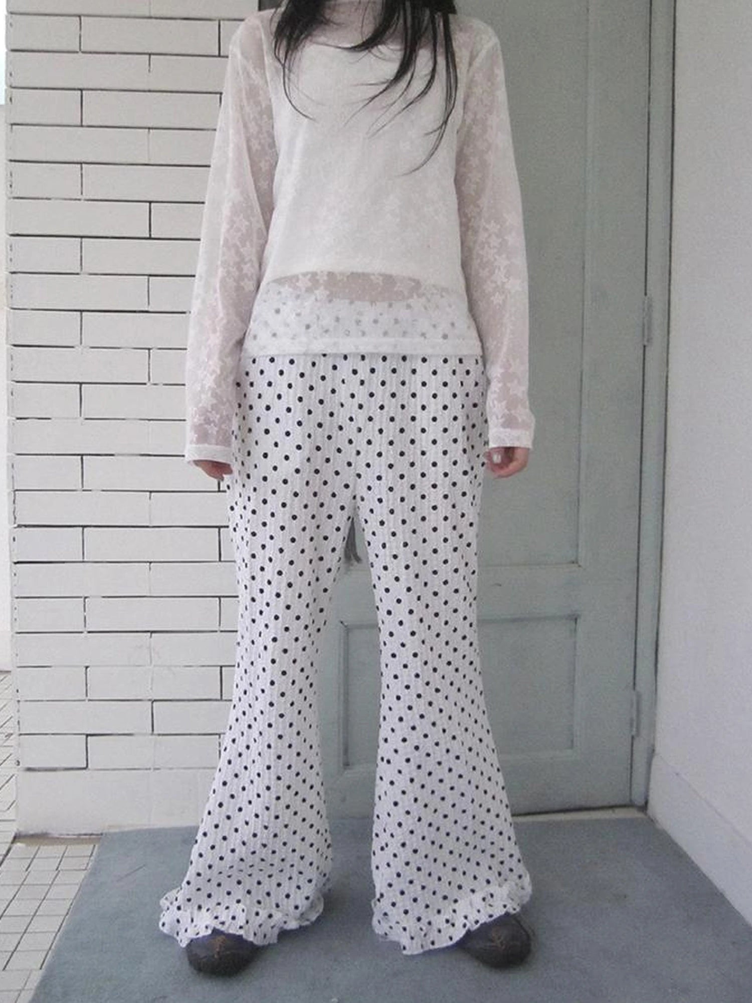 Retro Polka Dot High Waisted Flared Pants
