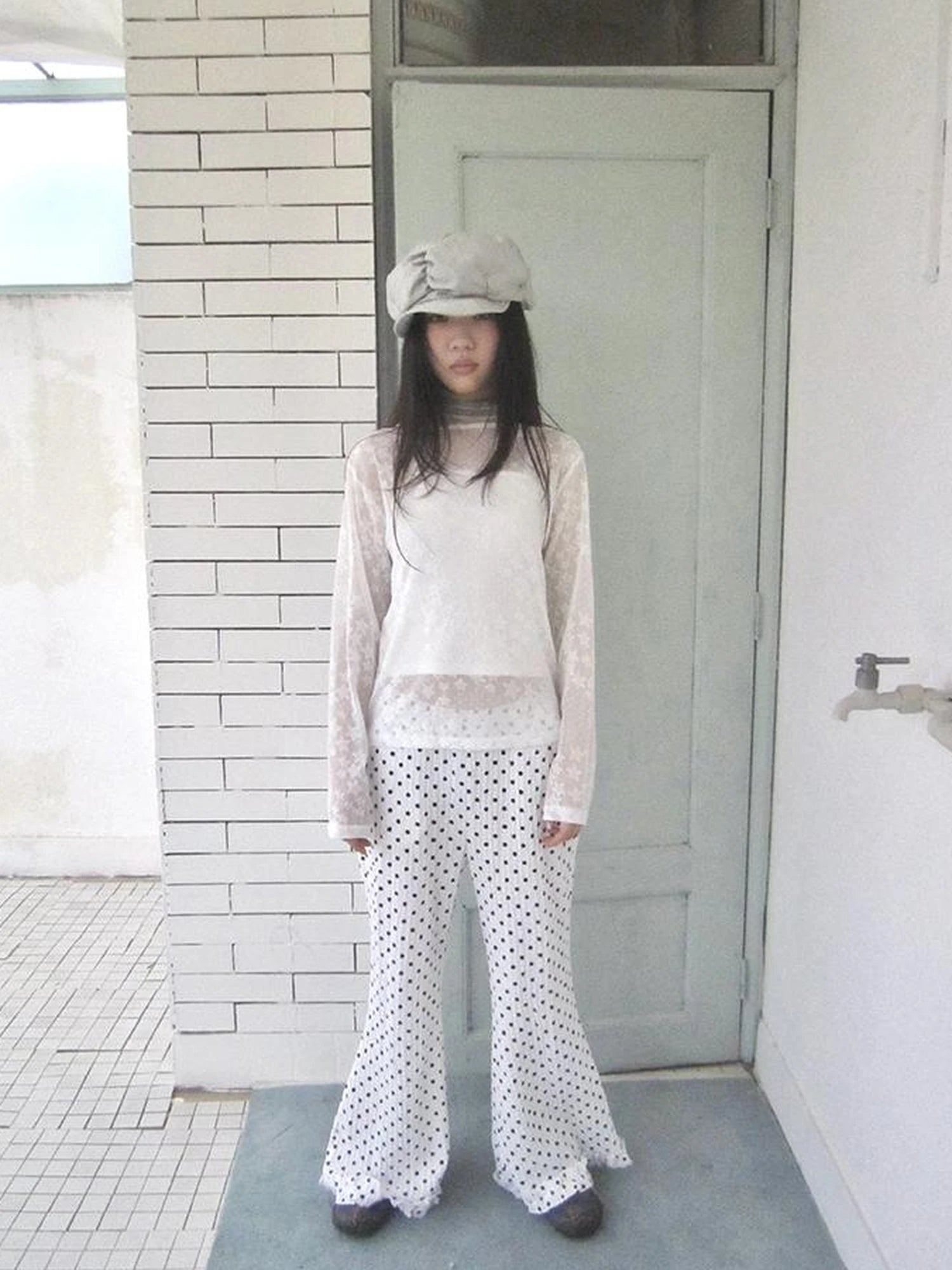 Retro Polka Dot High Waisted Flared Pants