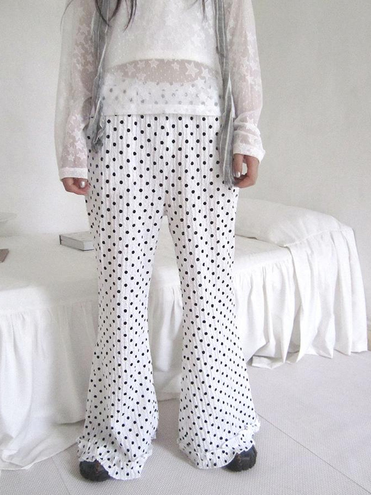 ang project Retro Polka Dot High Waisted Flared Pants