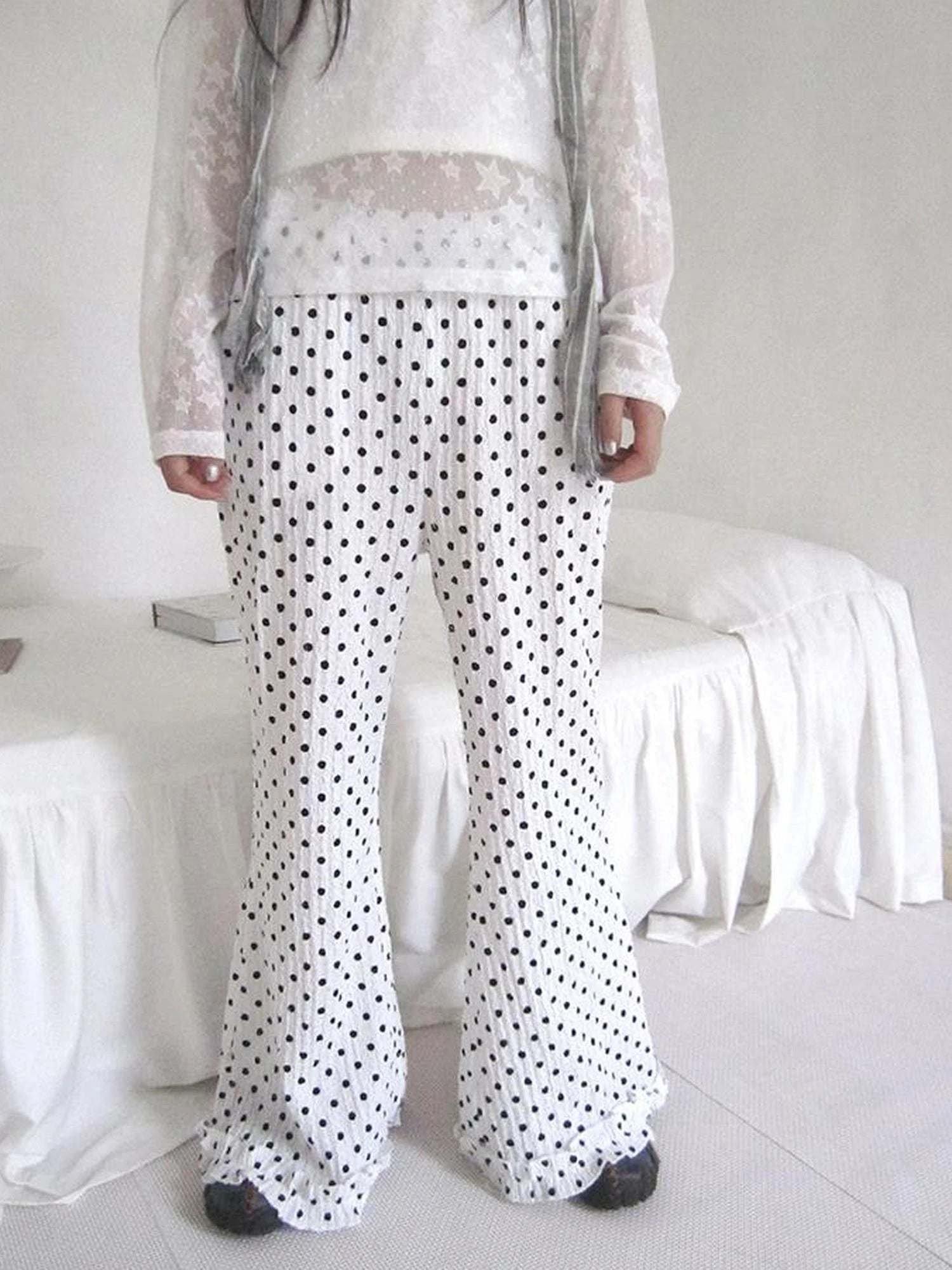 Retro Polka Dot High Waisted Flared Pants