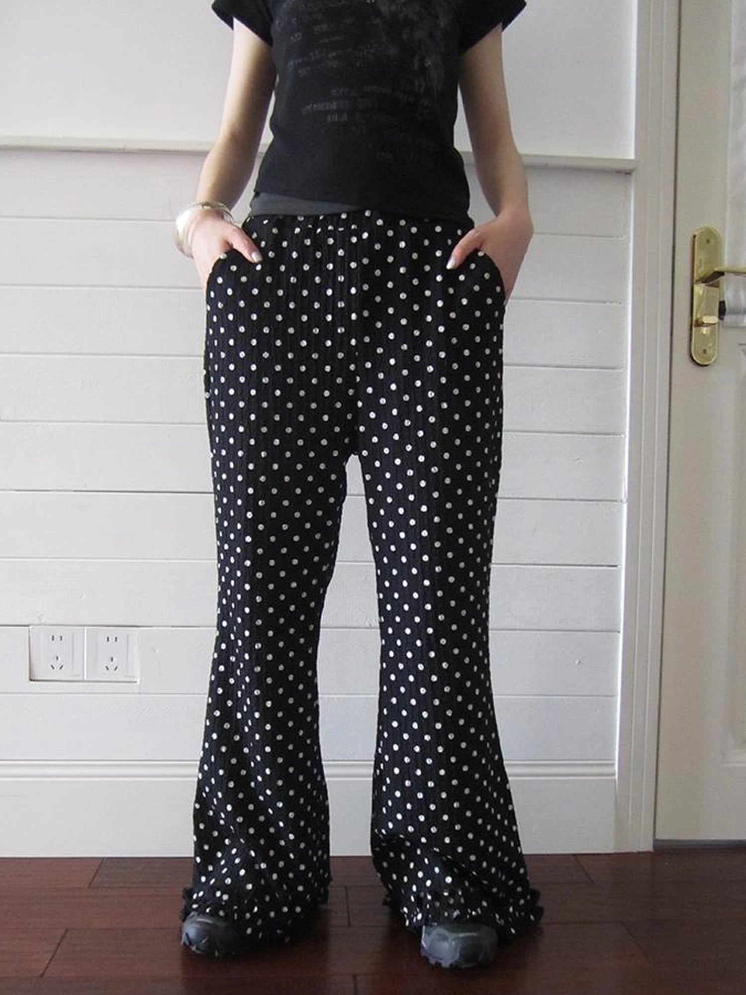 Retro Polka Dot High Waisted Flared Pants