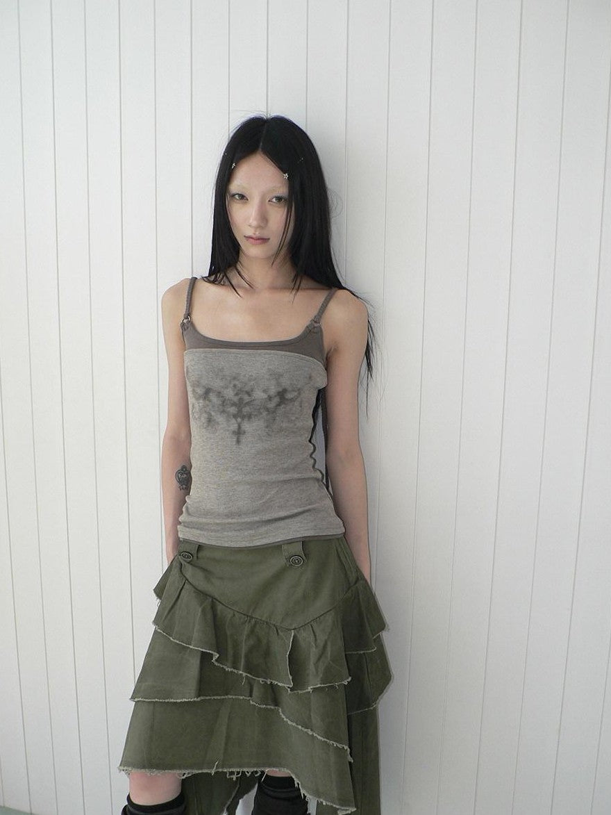 ang project Retro Print Colorblock Slim Faux Two Piece Women&
