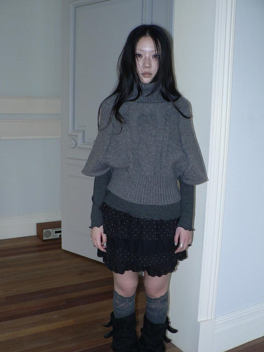ang project Retro Slouchy Cable Knit High Neck Slimming Waist Cinch Women&