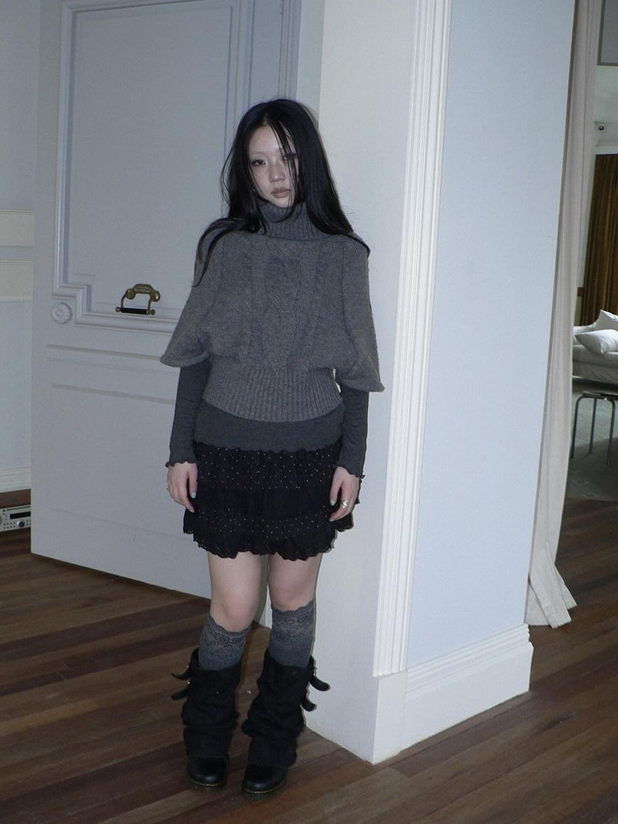 ang project Retro Slouchy Cable Knit High Neck Slimming Waist Cinch Women&