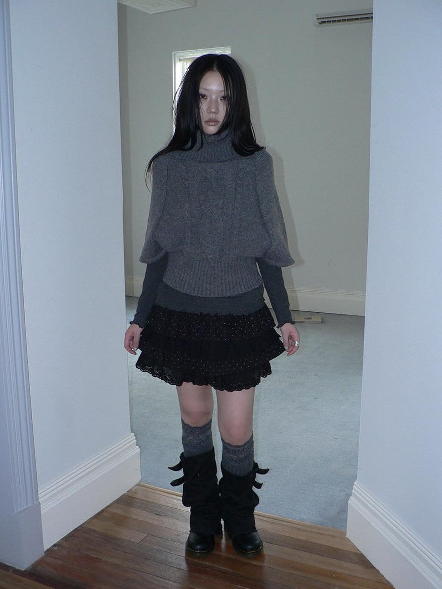 ang project Retro Slouchy Cable Knit High Neck Slimming Waist Cinch Women&